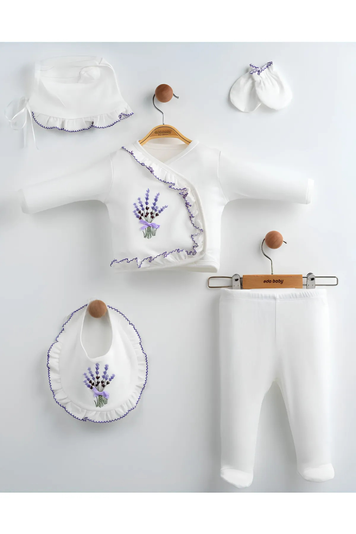 Bilge Trend KIZ BEBEK YENİ DOĞAN BEYAZ LAVANTA NAKIŞLI LÜKS HASTANE ÇIKIŞI %100 PAMUK fotoğrafı 3 (önizleme)