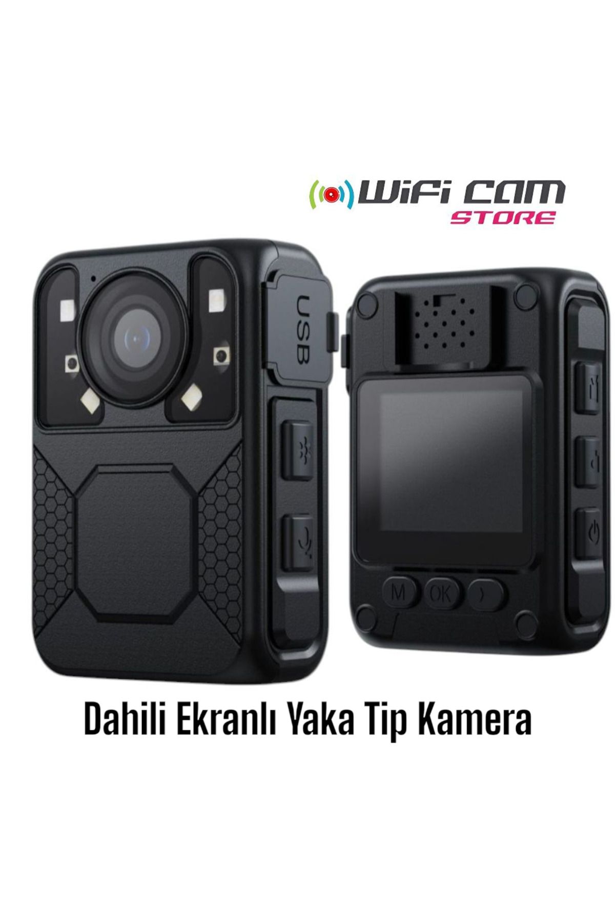 WİFİCAM Gece Görüşlü Ekranlı Yaka Kamerası 64 Gb Dahili Hafıza Polis Kamerası