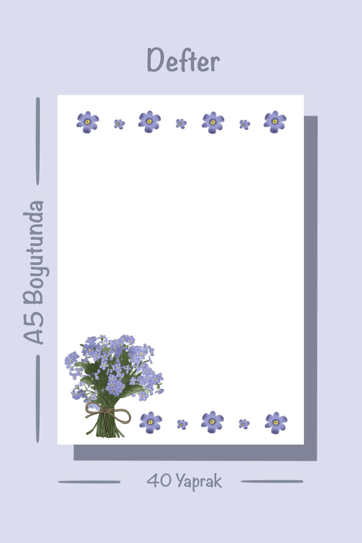 Handeto Kraft-Purple Flower Themed Notepad - Check Book, Glue Memo Pad, A5 Unlined Notebook 5