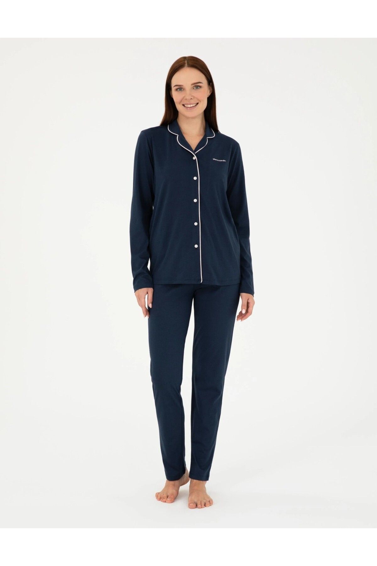 Pierre Cardin-Women's Navy Blue Cotton Modal Pajamas Set - Tall Placket, Boxed Q8.U.8O.K2.K.A8.P.C 7