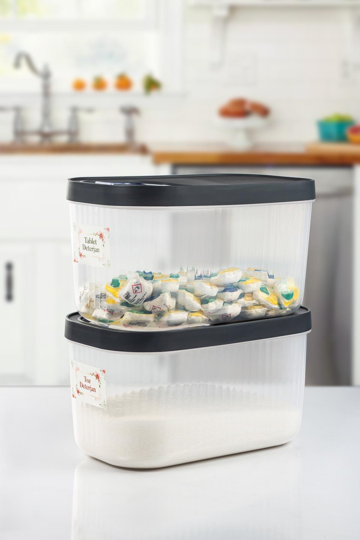 HSDemirci-7.5 Lt Multibox - 2-Piece Storage Set with Sliding Lid & Dust and Tablet Detergent Box (with Sticker Gift) 3