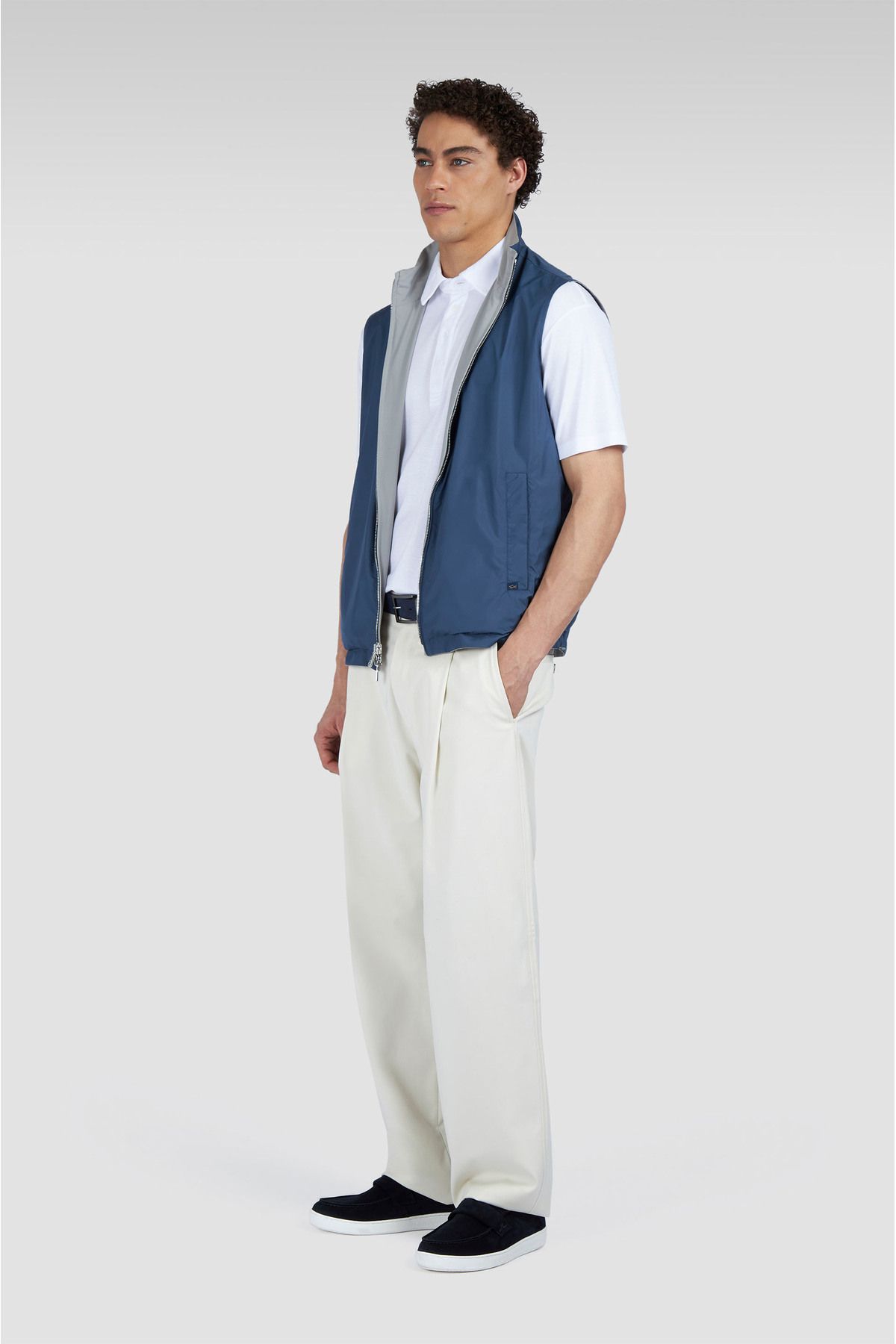 PAUL&SHARK-Men's Double-Sided Wind-Resistant Waterproof Stand-Up Collar Sleeveless Gray Vest 25412614 -325 3