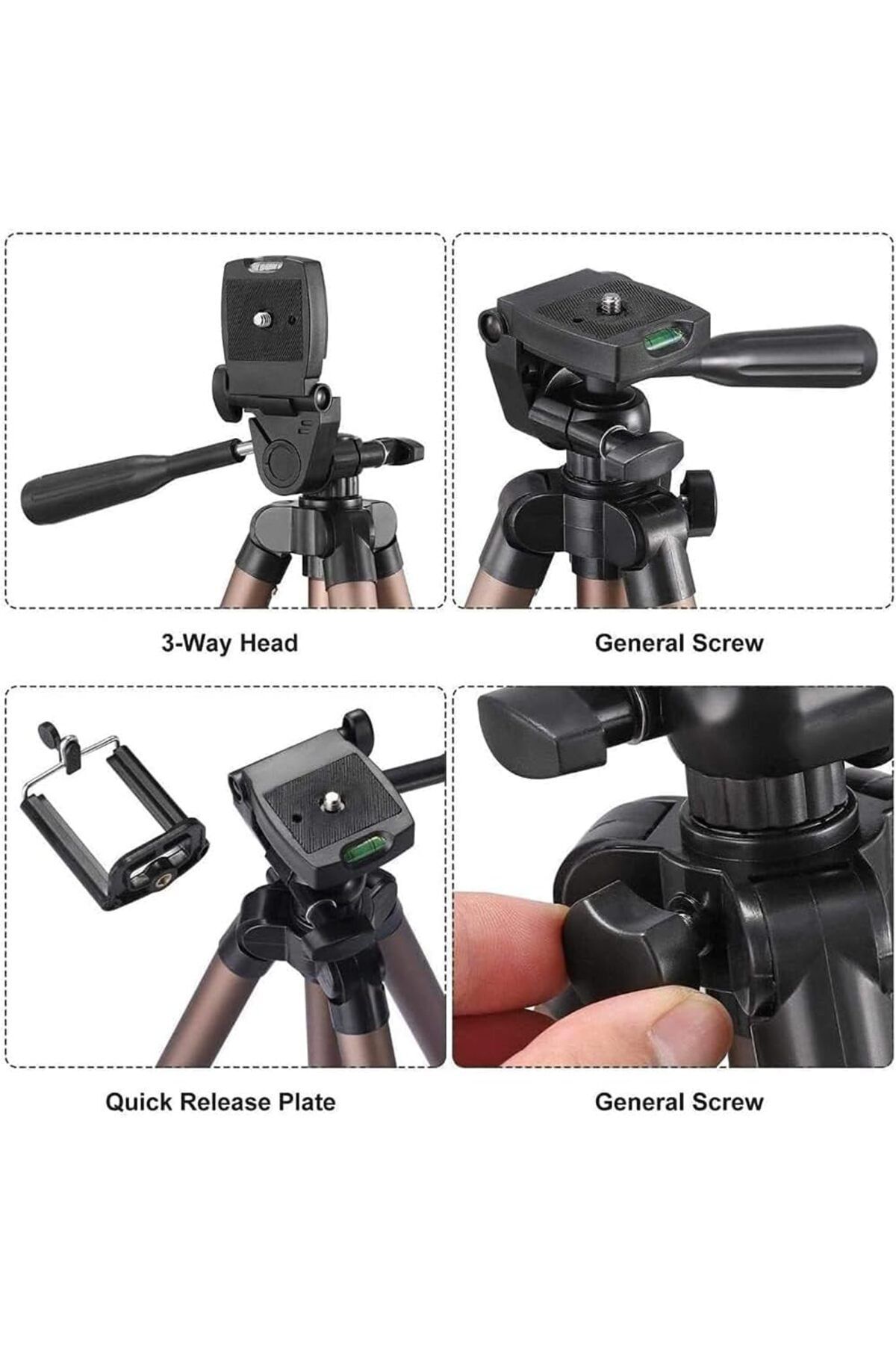 fulina-Tripod, Aluminium Foldable Camera-Tripod, with Mobile Clip Holder Bracket,4 Section Adjustable 5