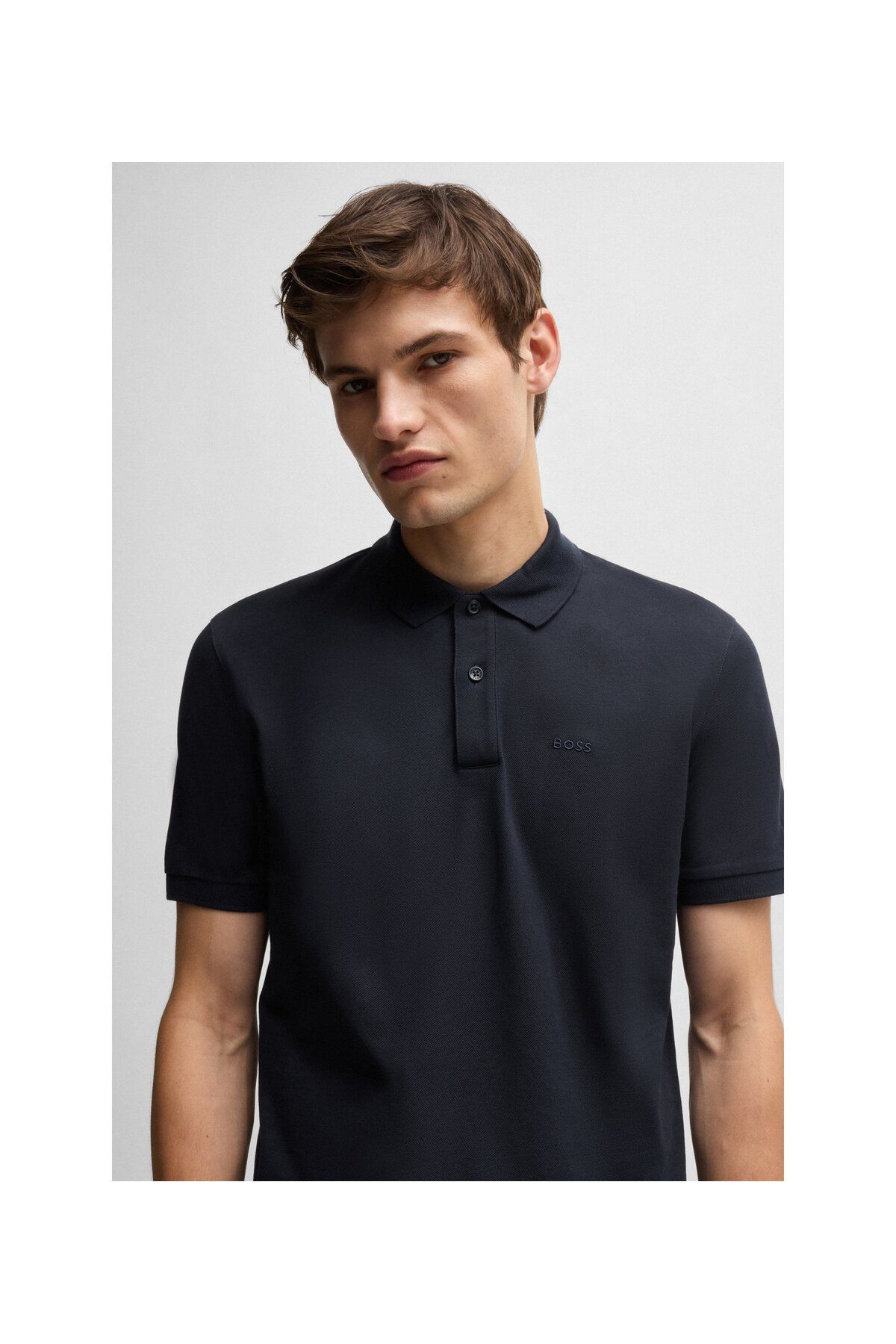 تی شرت یقه پولو آبی مردانه آرم پنبه ارگانیک گل دوزی شده چوگان yaka t shirt BOSS