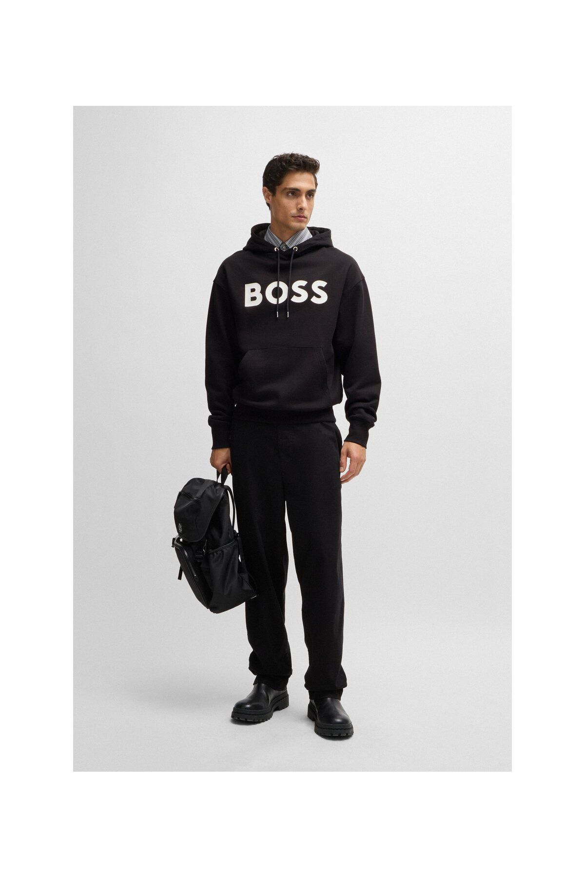 سویشرت مشکی مردانه آرم برند آقایان به طور منظم و مناسب آستین بلند سیاه BOSS