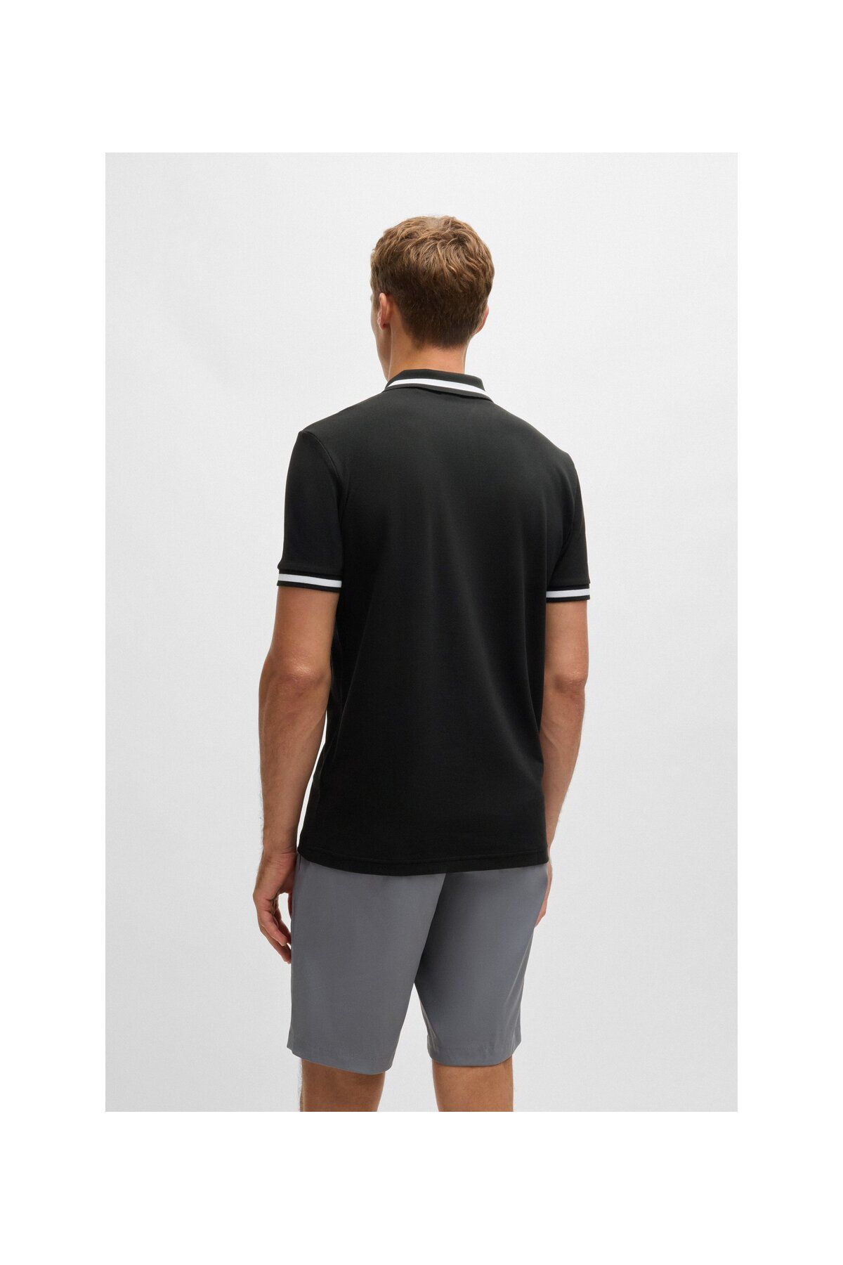 تی شرت یقه پولو مشکی مردانه پنبه ، کنتراست مفصل چوگان yaka t shirt BOSS