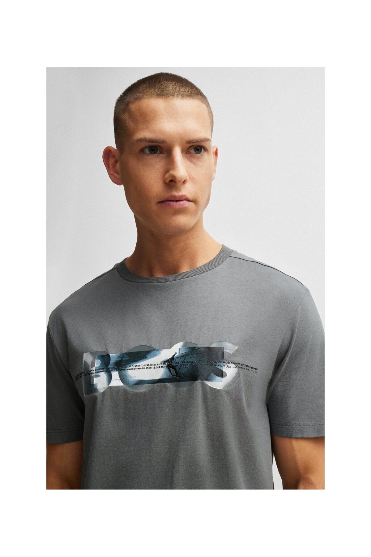 تی شرت مردانه در جلو و عقب اسکیت الگوی پنبه ای مخلوط T SHIRT BOSS