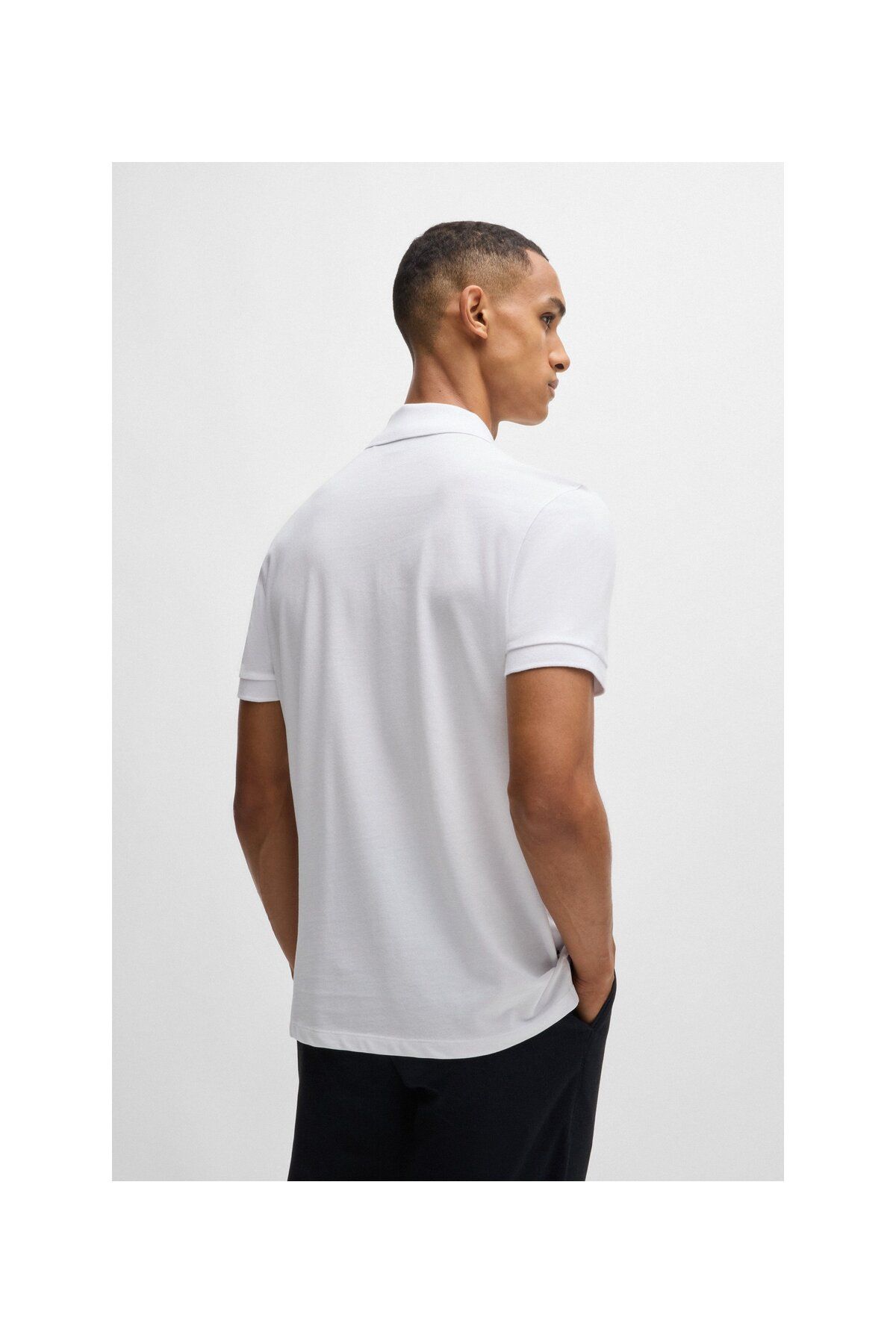 تی شرت یقه پولو سفید مردانه آرم پنبه ارگانیک گل دوزی شده چوگان yaka t shirt BOSS