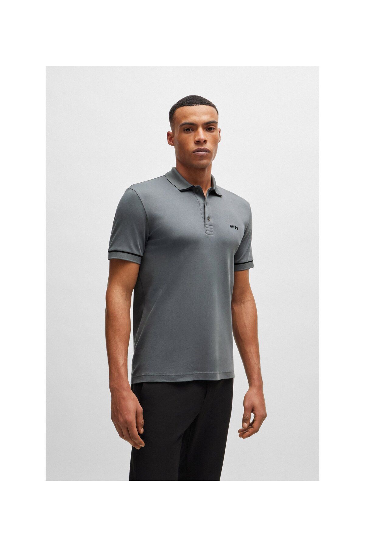 تی شرت یقه پولو نود مردانه interlok Cotton Cutt Cut Cull Collar t shirt با دکوراسیون رنگ متضاد BOSS
