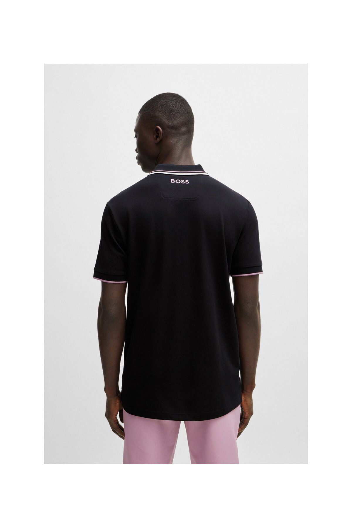 تی شرت یقه پولو آبی مردانه Polo Yaka T Shirt با آرم رنگ مخلوط پنبه BOSS