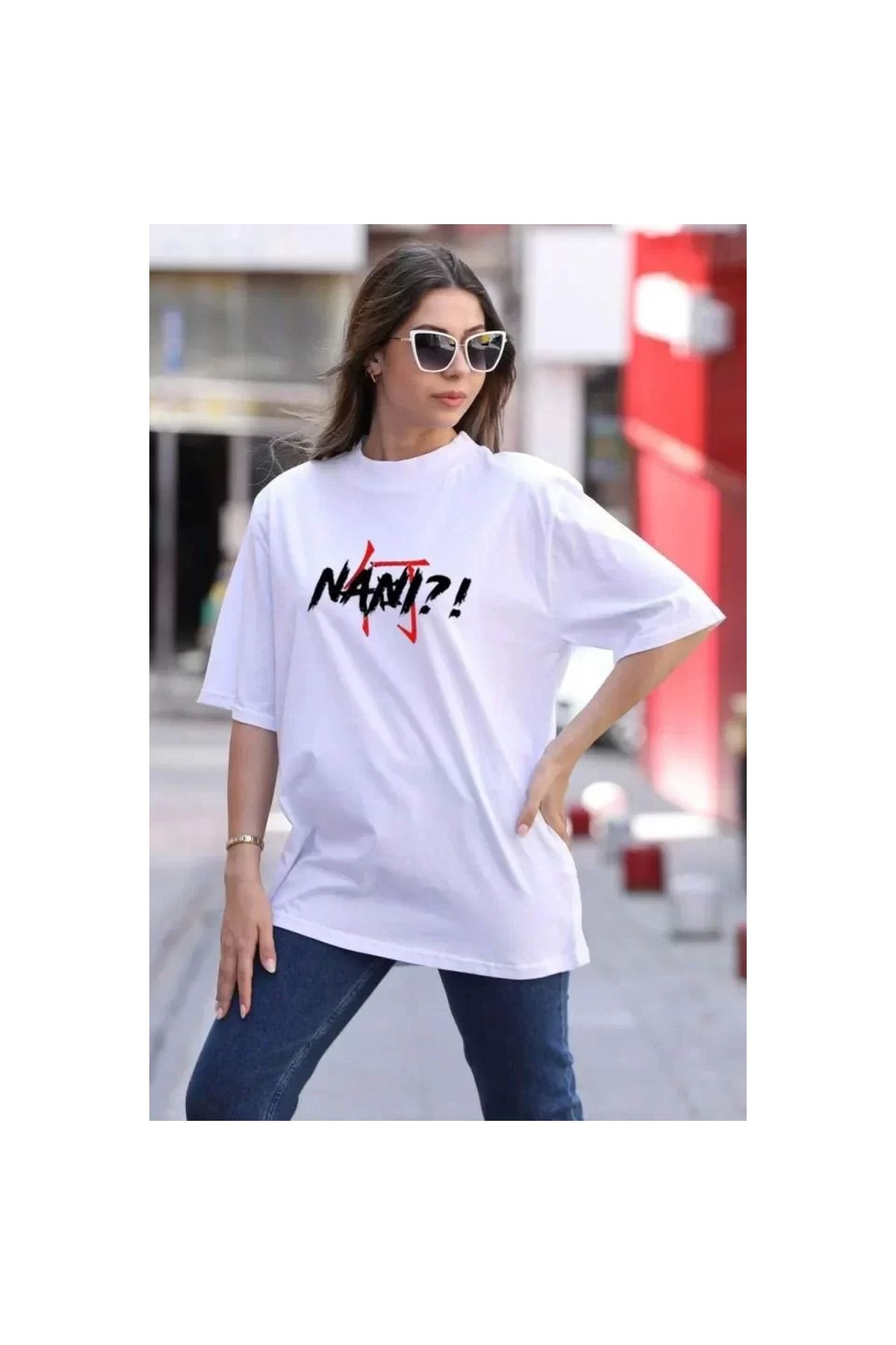 Narnuga Unisex Bisiklet Yaka Baskılı Oversize TShirt