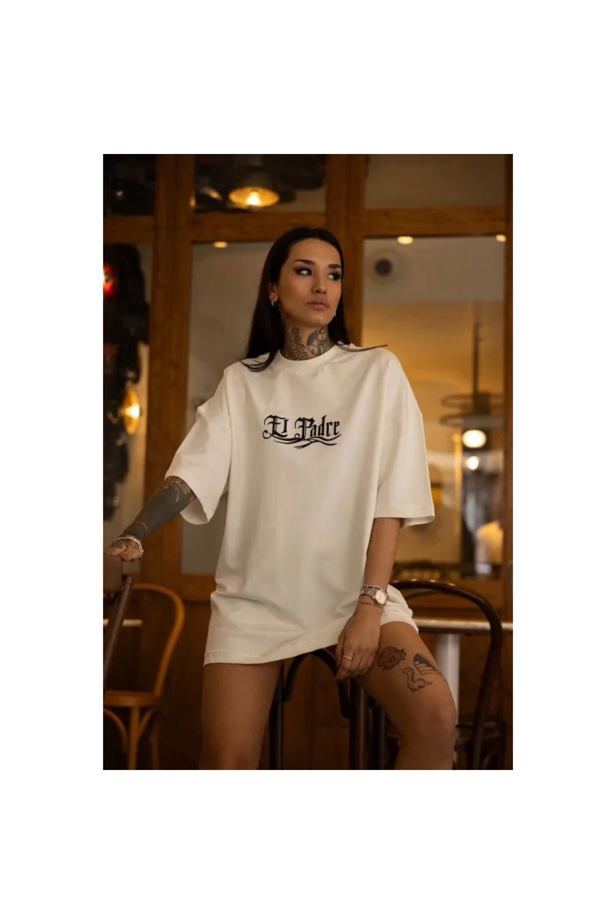Narnuga Unisex Bisiklet Yaka Baskılı Oversize TShirt