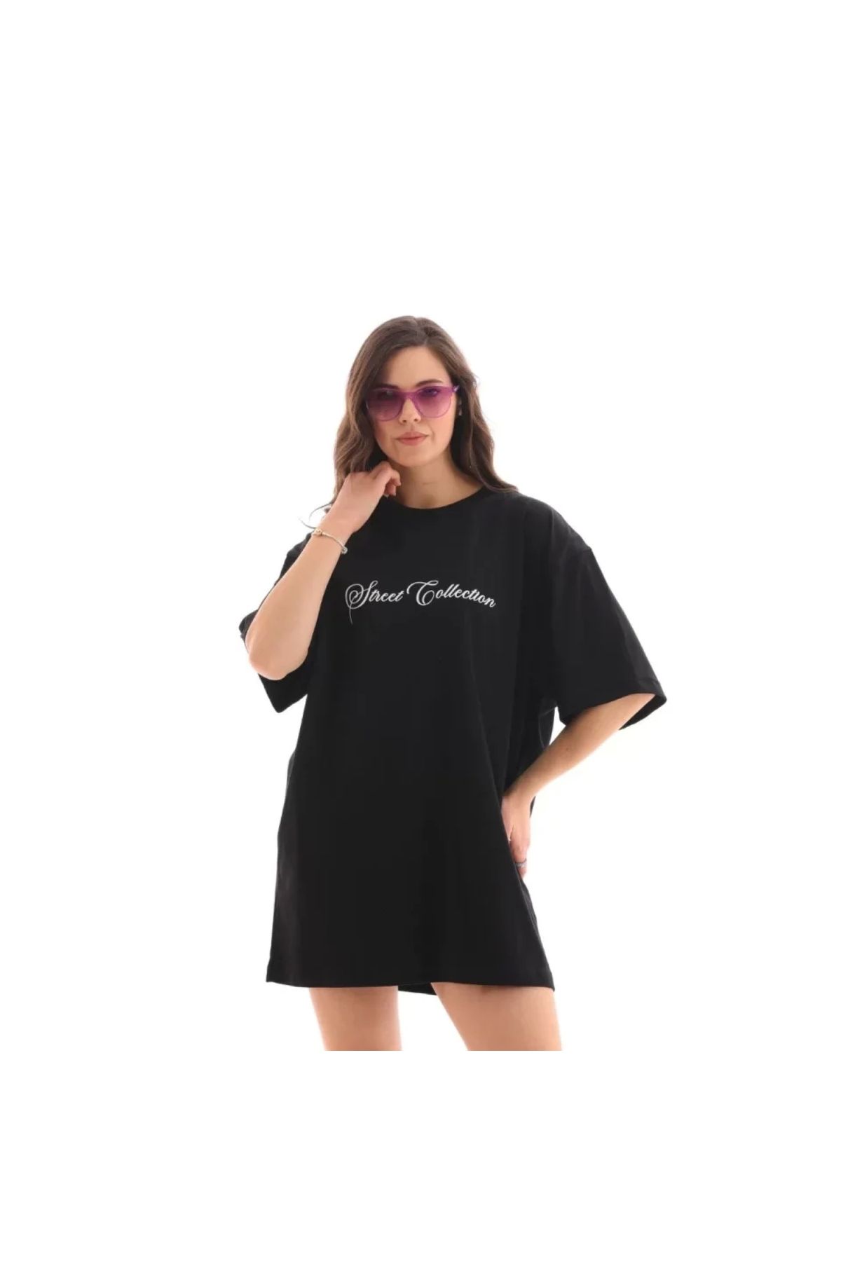 Narnuga Unisex Bisiklet Yaka Baskılı Oversize TShirt