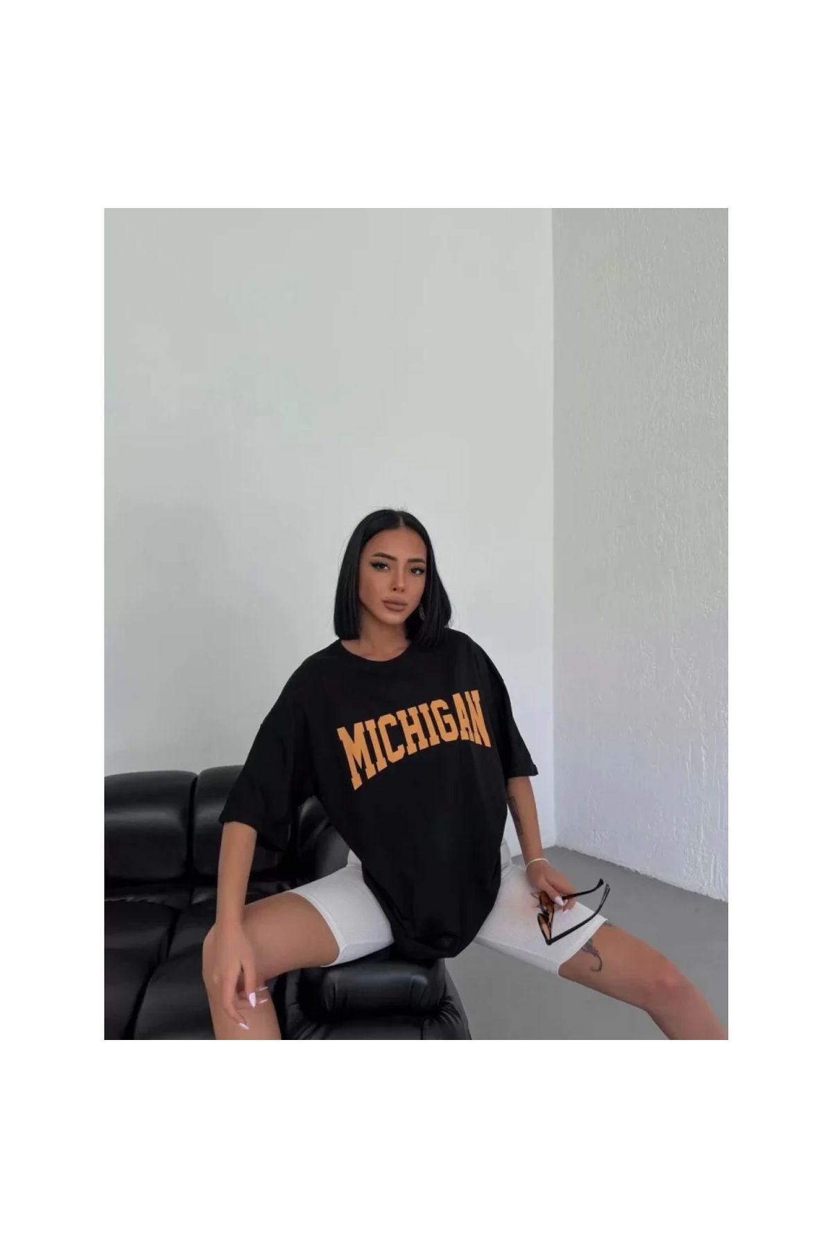 Narnuga Unisex Bisiklet Yaka Baskılı Oversize TShirt Beyaz