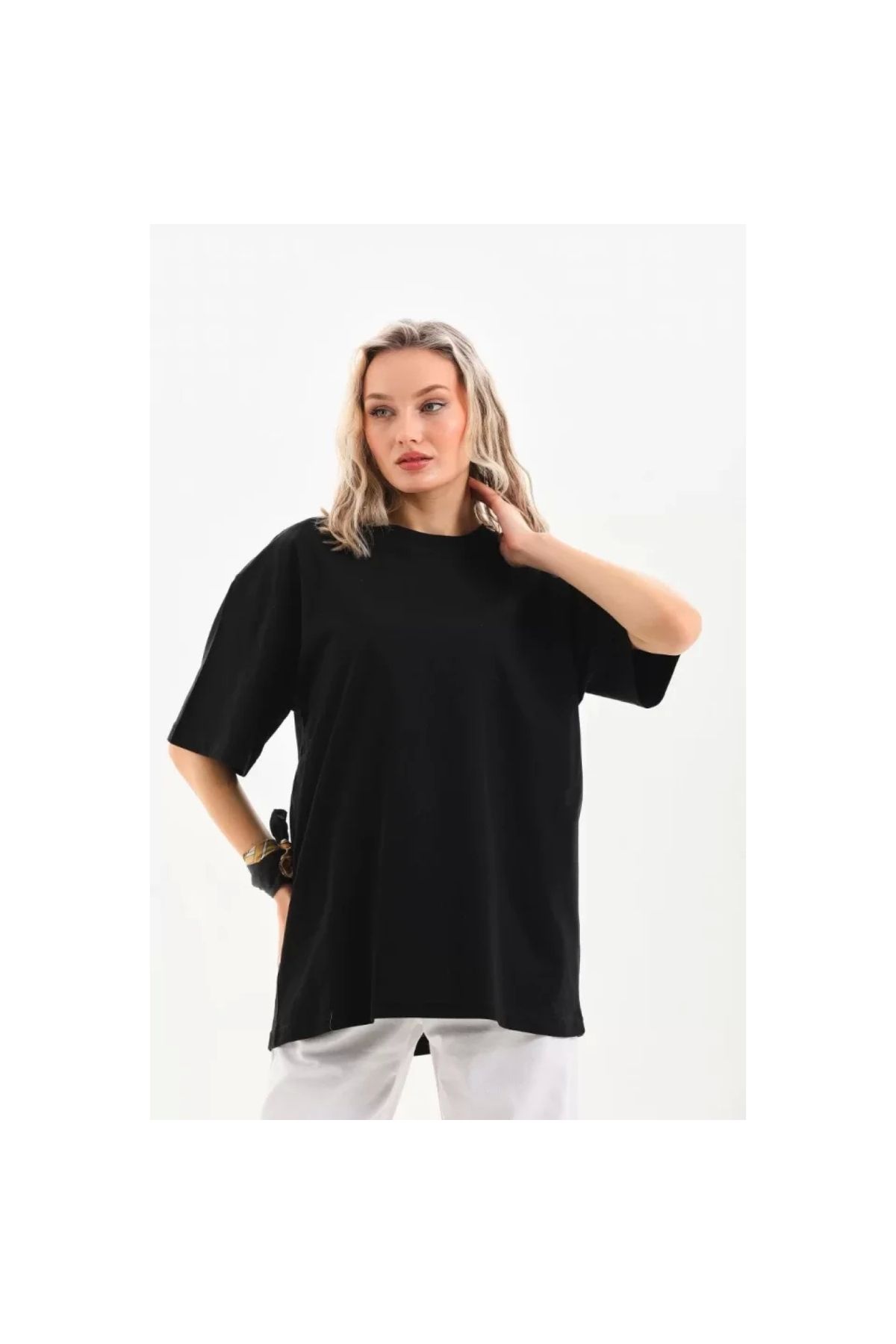 Narnuga Unisex Bisiklet Yaka 20/1 Düz Oversize TShirt