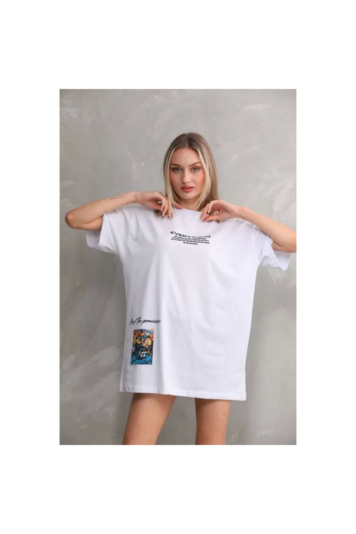 Narnuga Unisex Bisiklet Yaka Baskılı Oversize TShirt