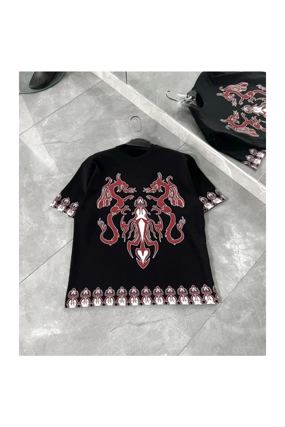 Narnuga Unisex Bisiklet Yaka Baskılı Oversize TShirt