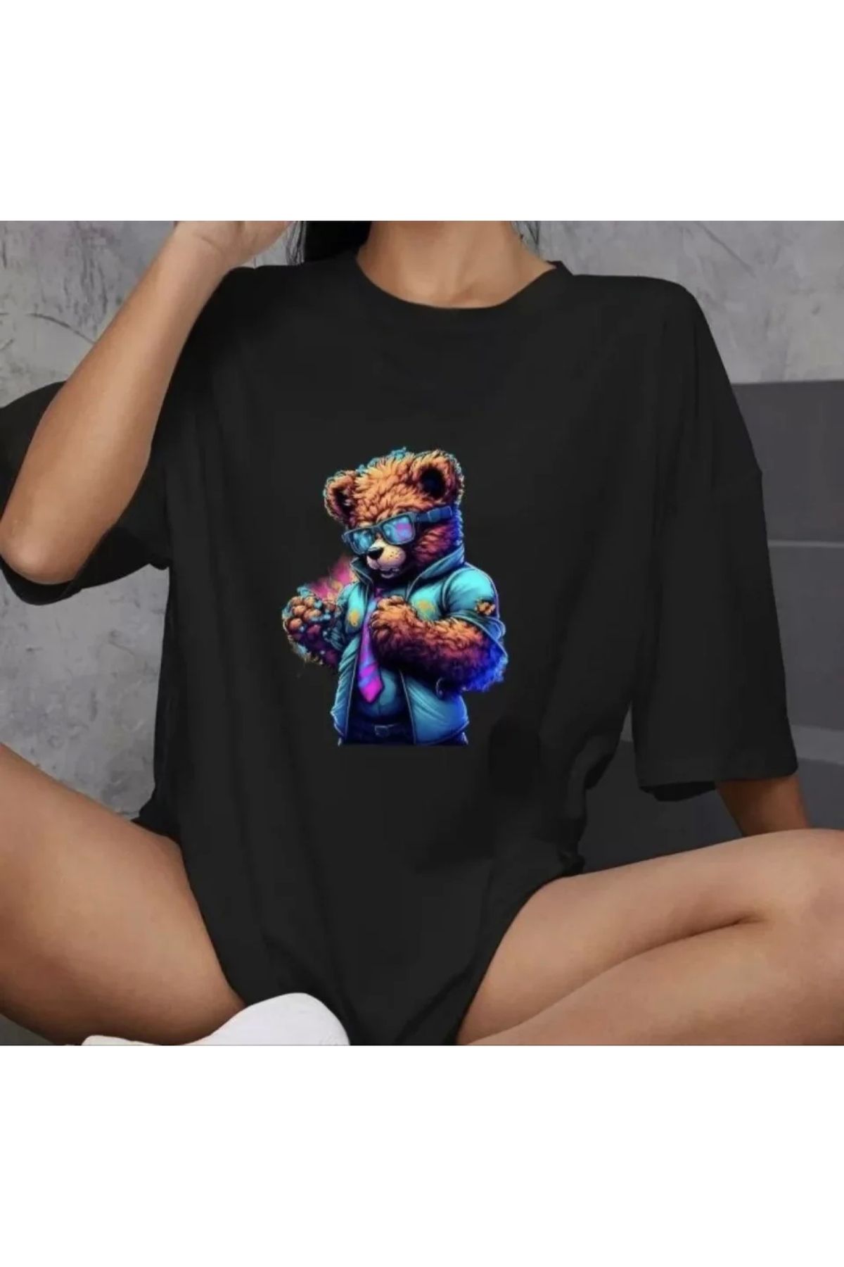 Narnuga Unisex Bisiklet Yaka Baskılı Oversize TShirt
