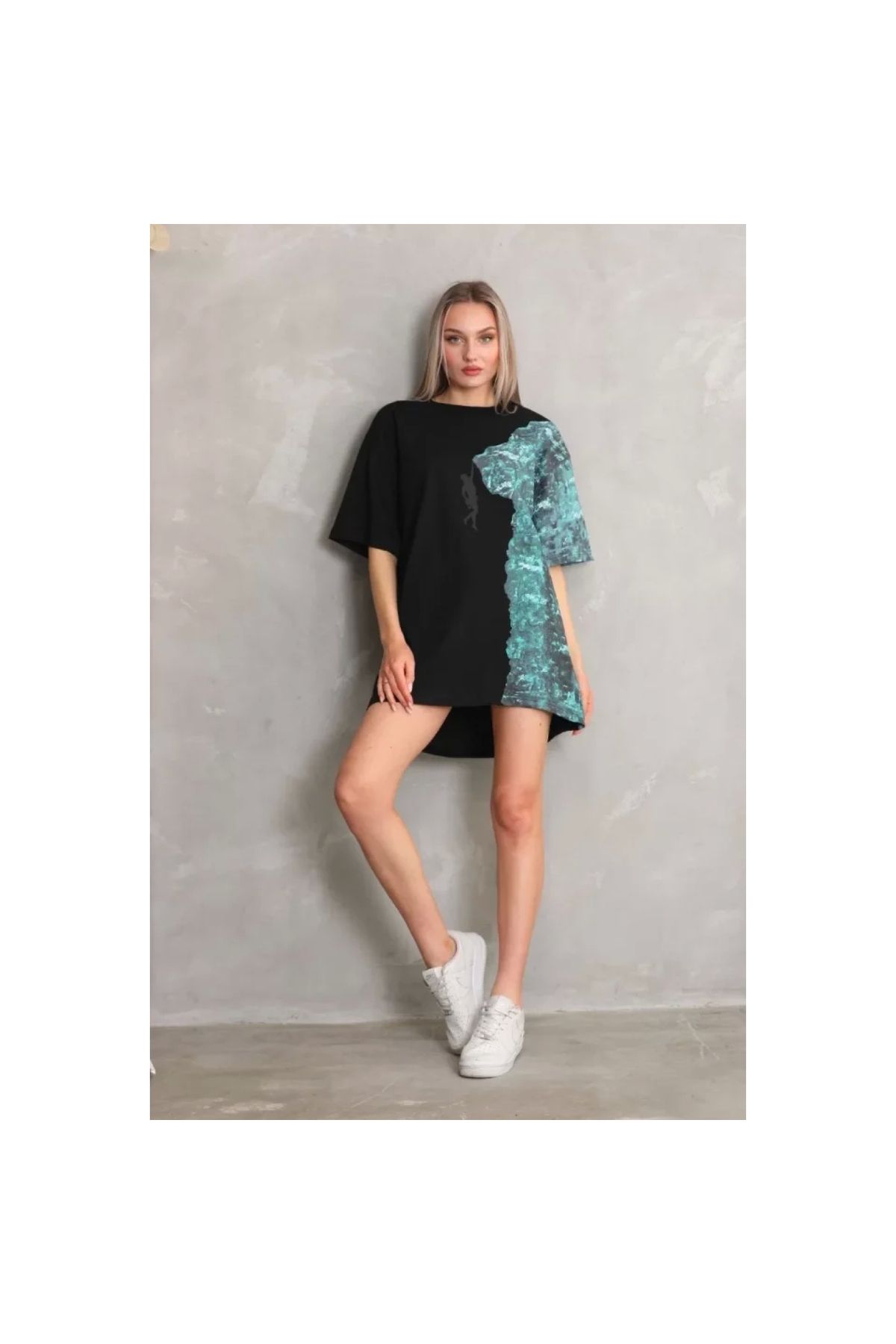 Narnuga Unisex Bisiklet Yaka Baskılı Oversize TShirt