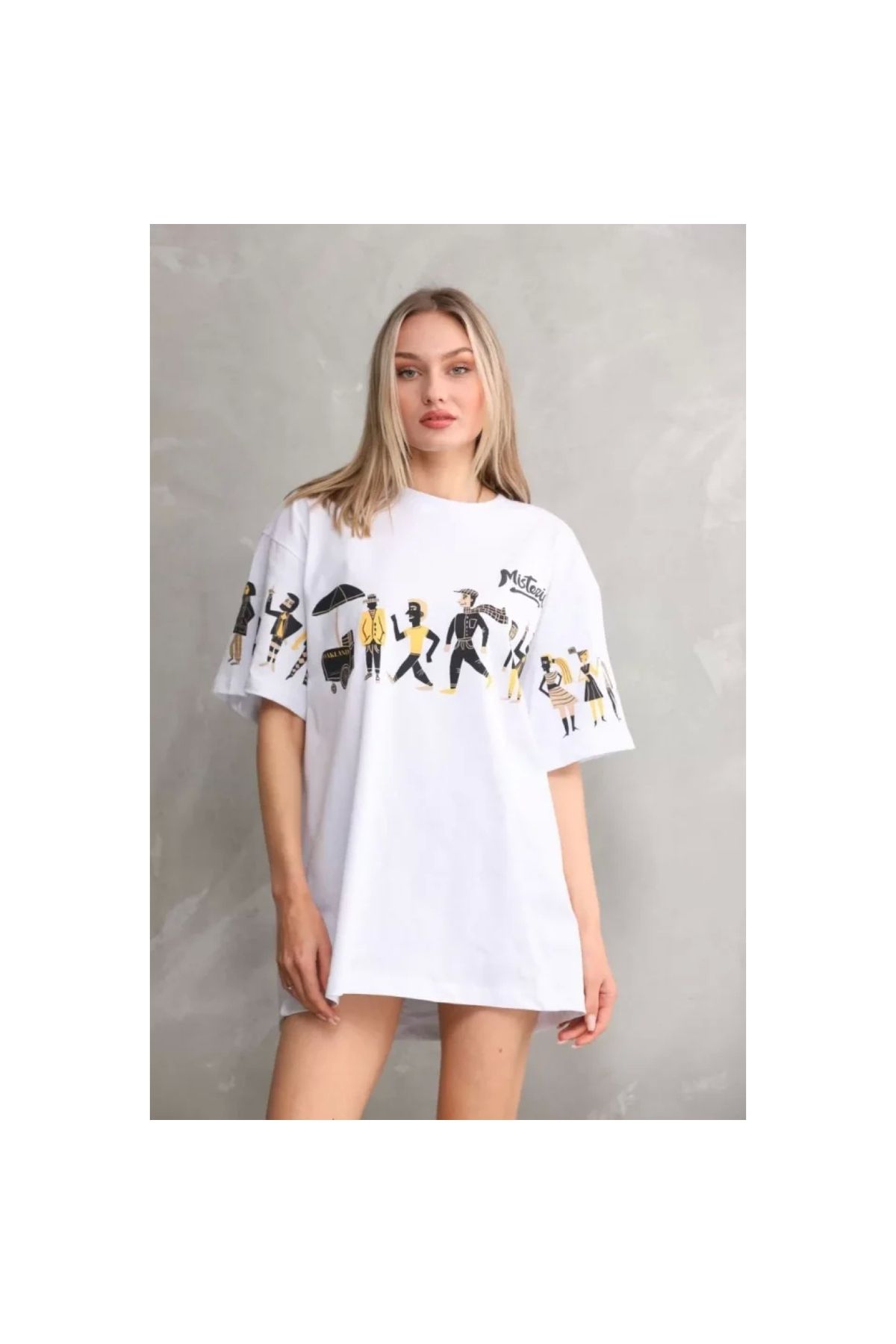 Narnuga Unisex Bisiklet Yaka Baskılı Oversize TShirt
