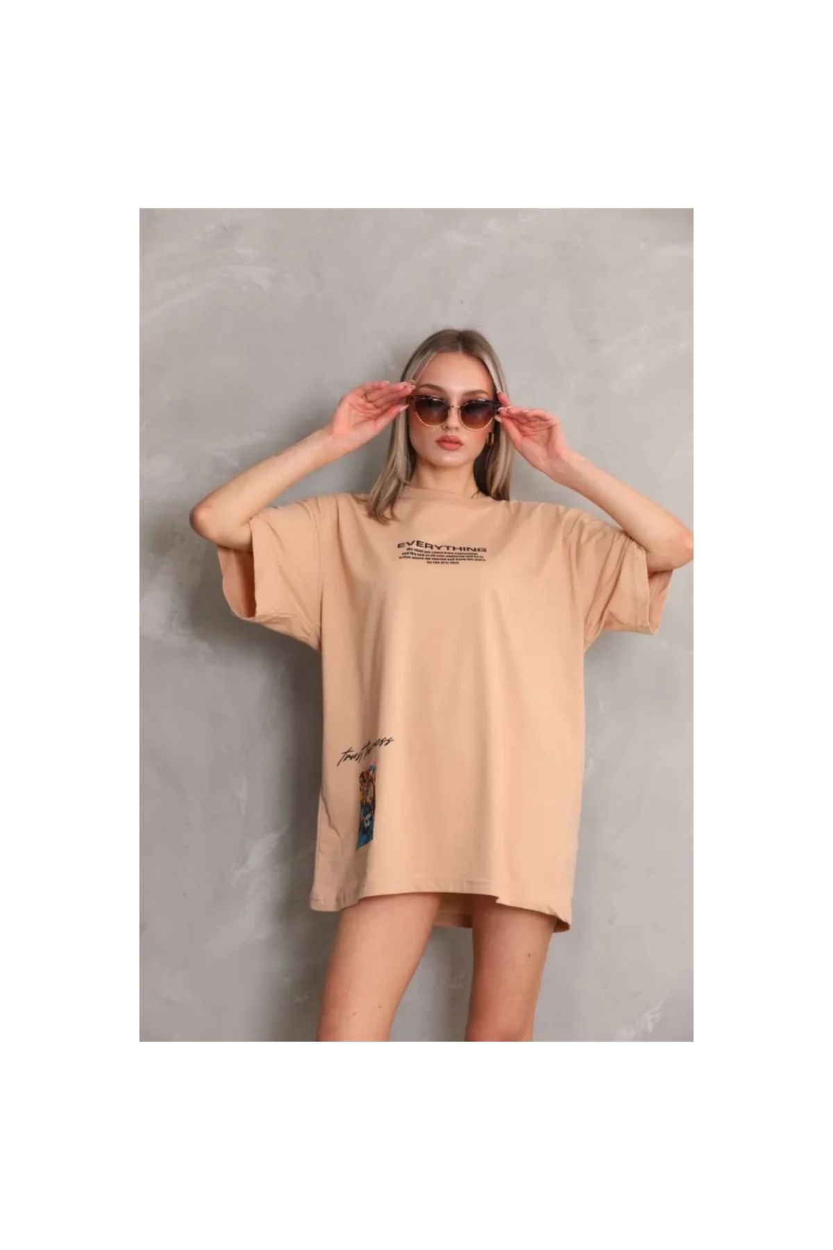 Narnuga Unisex Bisiklet Yaka Baskılı Oversize TShirt