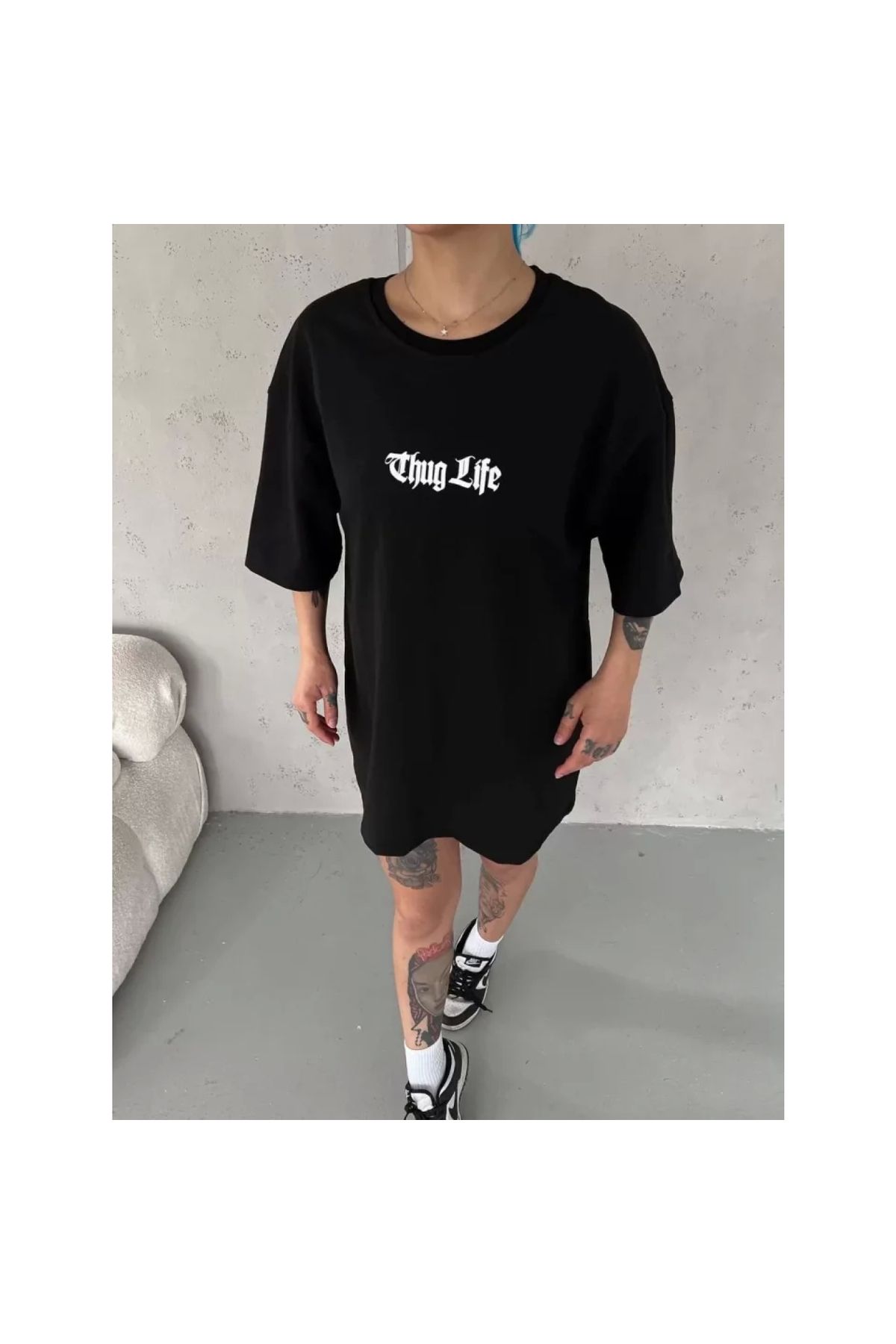Narnuga Unisex Bisiklet Yaka Baskılı Oversize TShirt