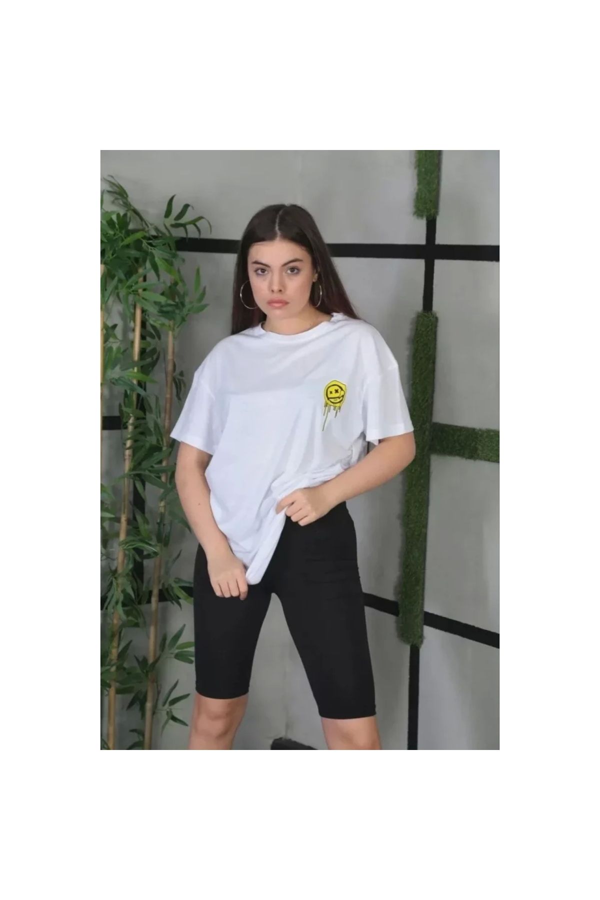 Narnuga Unisex Bisiklet Yaka Baskılı Oversize TShirt
