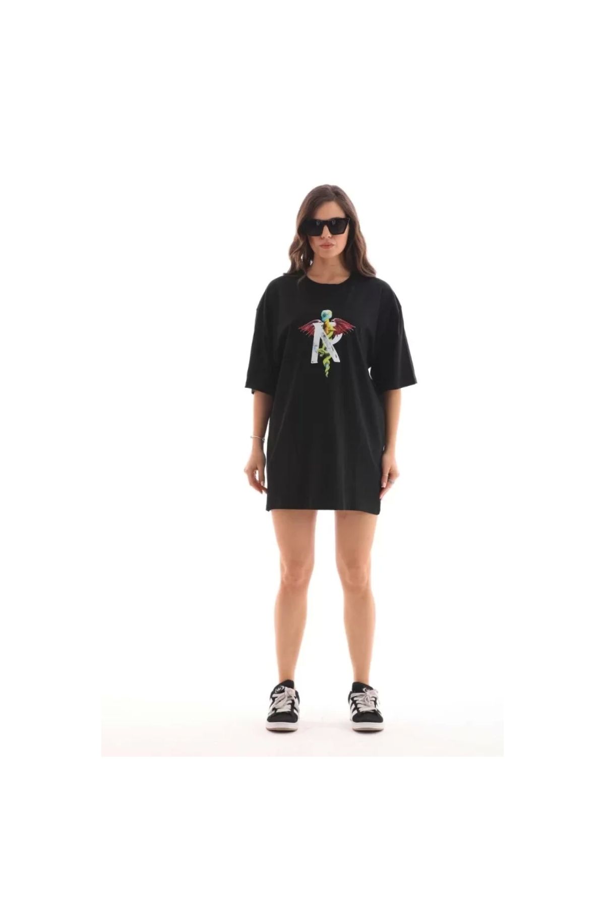 Narnuga Unisex Bisiklet Yaka Baskılı Oversize TShirt