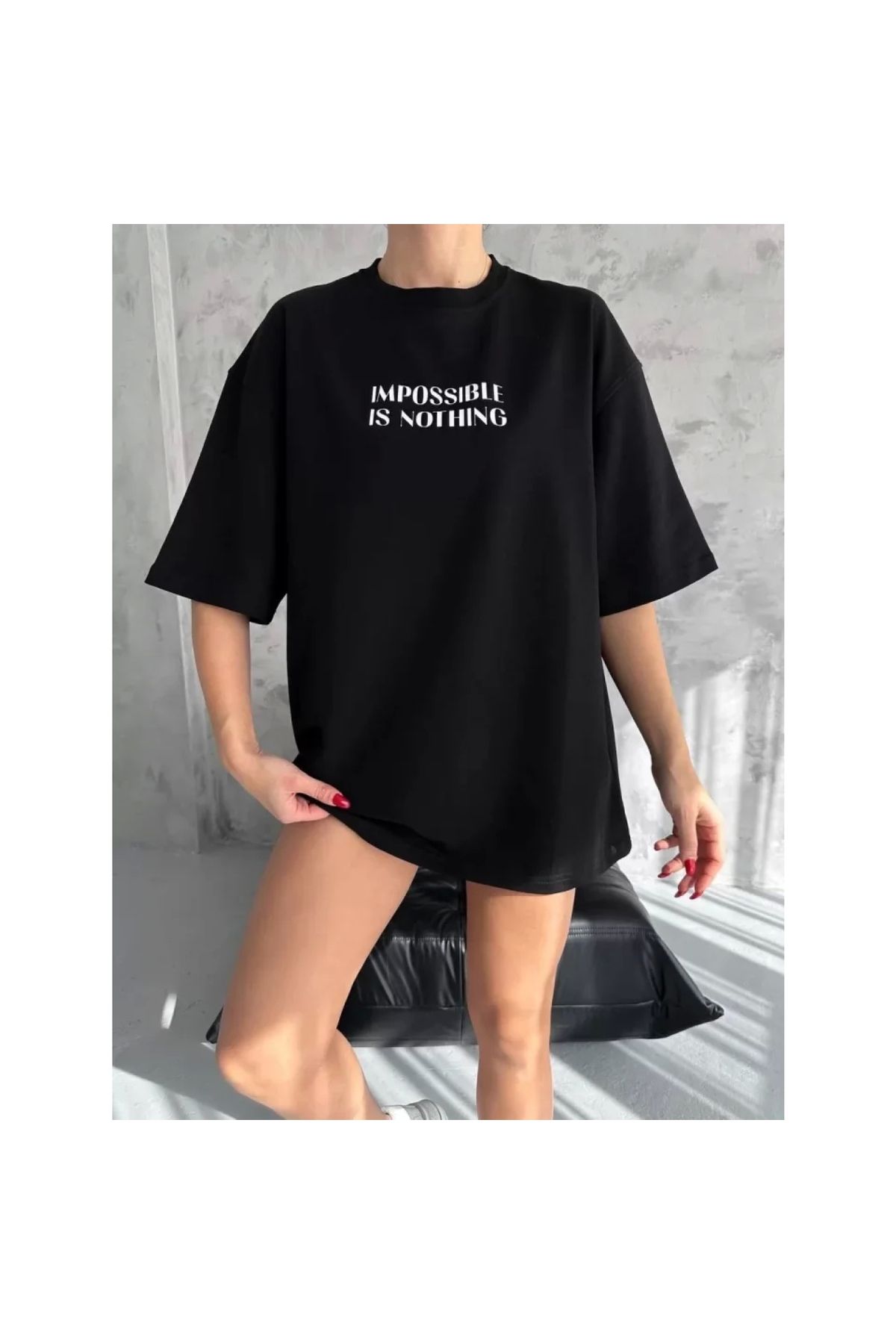 Narnuga Unisex Bisiklet Yaka Baskılı Oversize TShirt