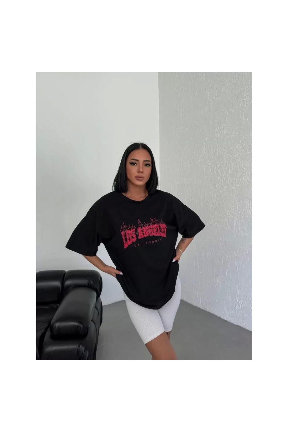 Narnuga Unisex Bisiklet Yaka Baskılı Oversize TShirt