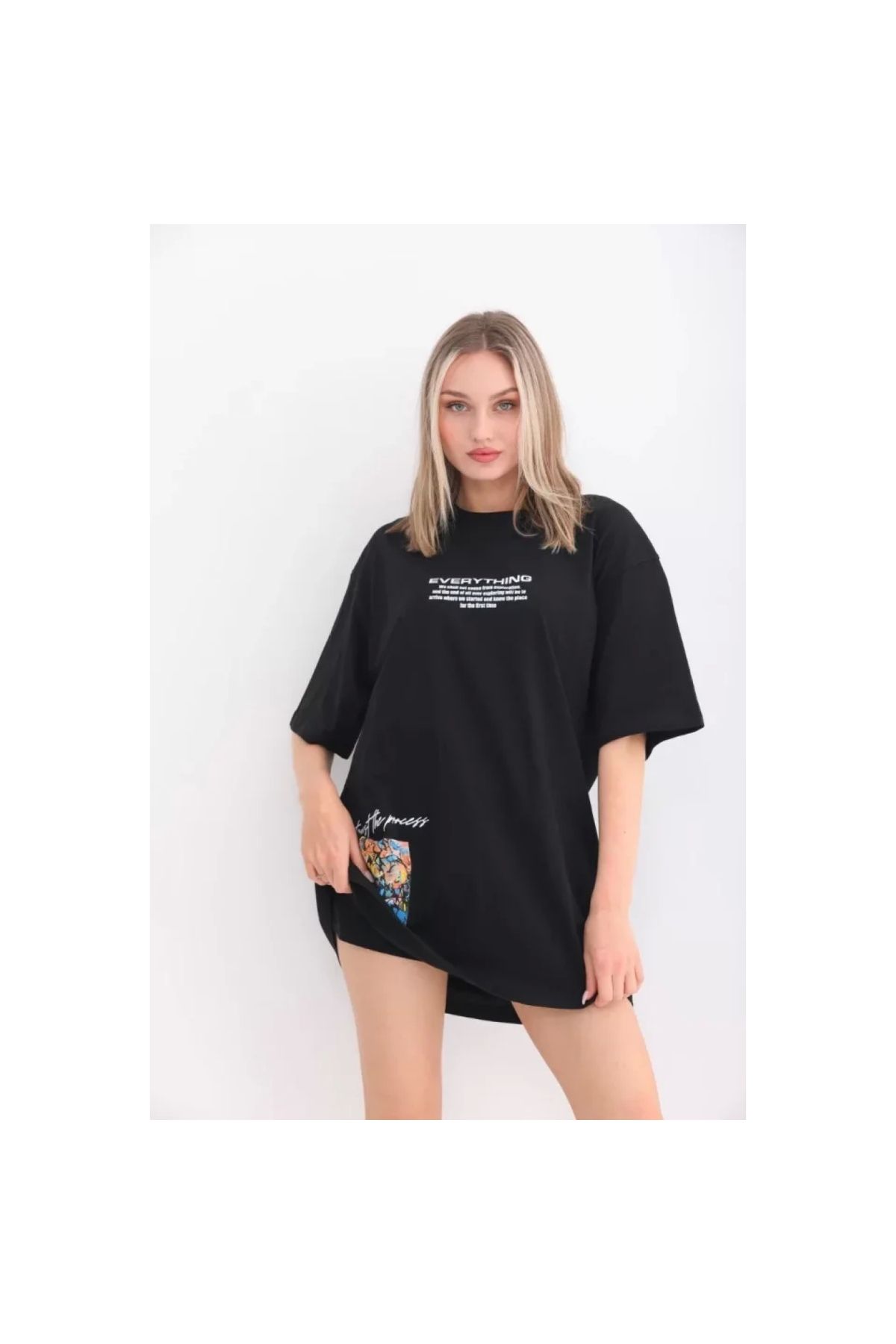Narnuga Unisex Bisiklet Yaka Baskılı Oversize TShirt