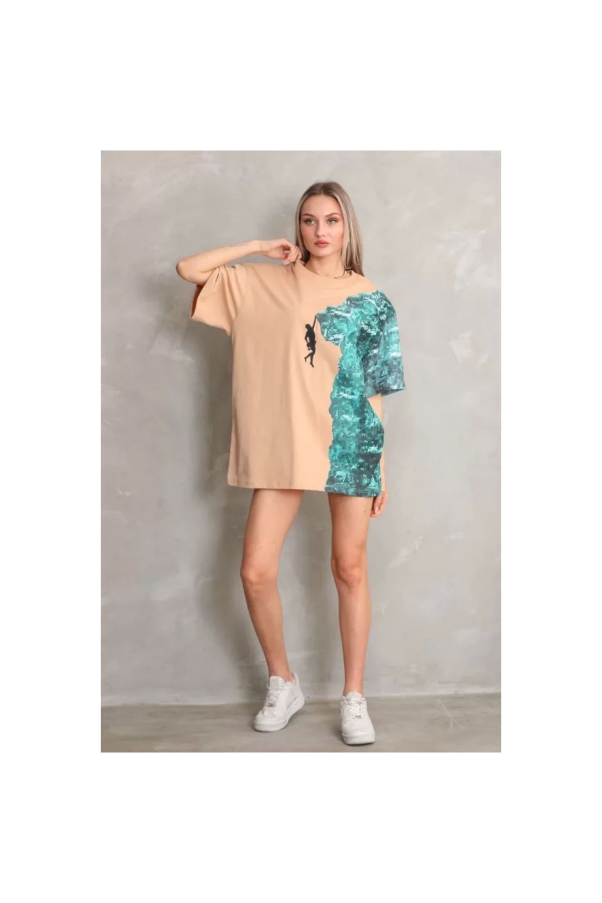 Narnuga Unisex Bisiklet Yaka Baskılı Oversize TShirt