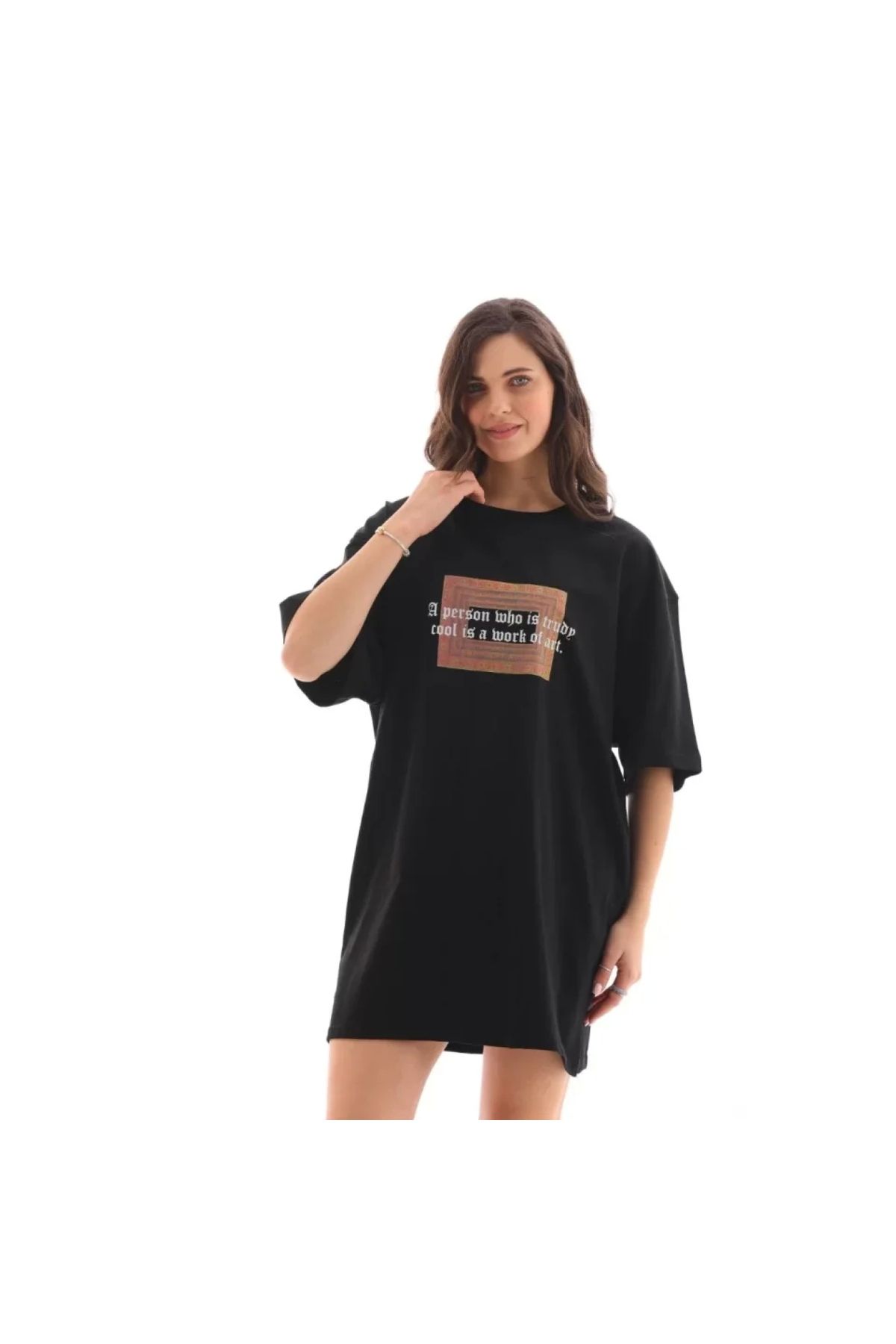 Narnuga Unisex Bisiklet Yaka Baskılı Oversize TShirt
