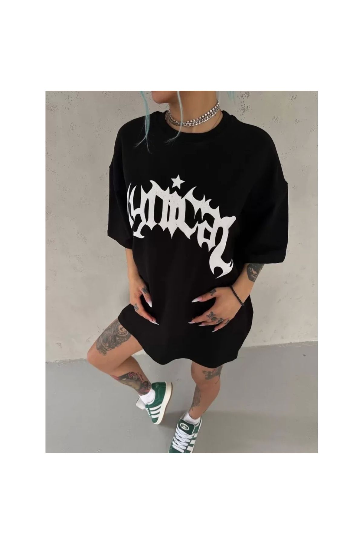 Narnuga Unisex Bisiklet Yaka Baskılı Oversize TShirt