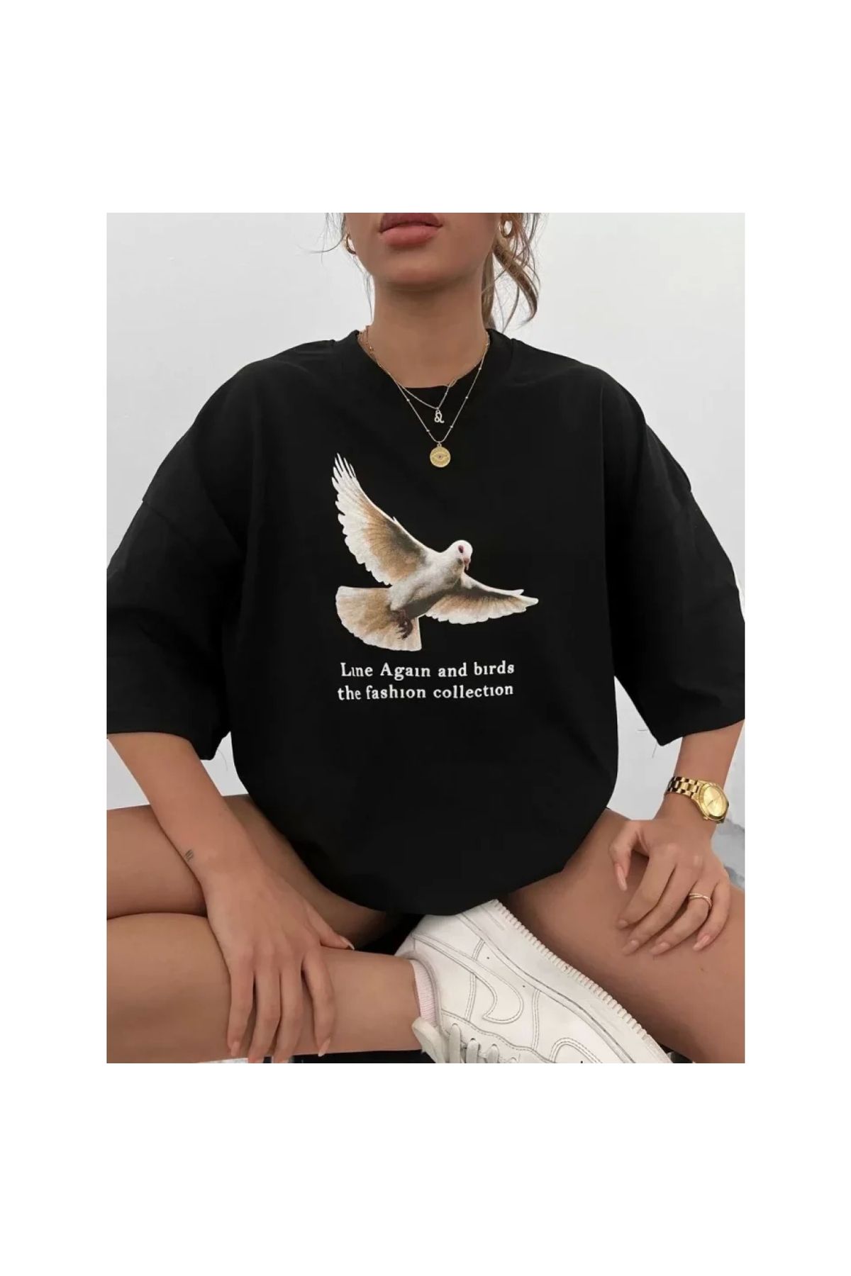 Narnuga Unisex Bisiklet Yaka Baskılı Oversize TShirt