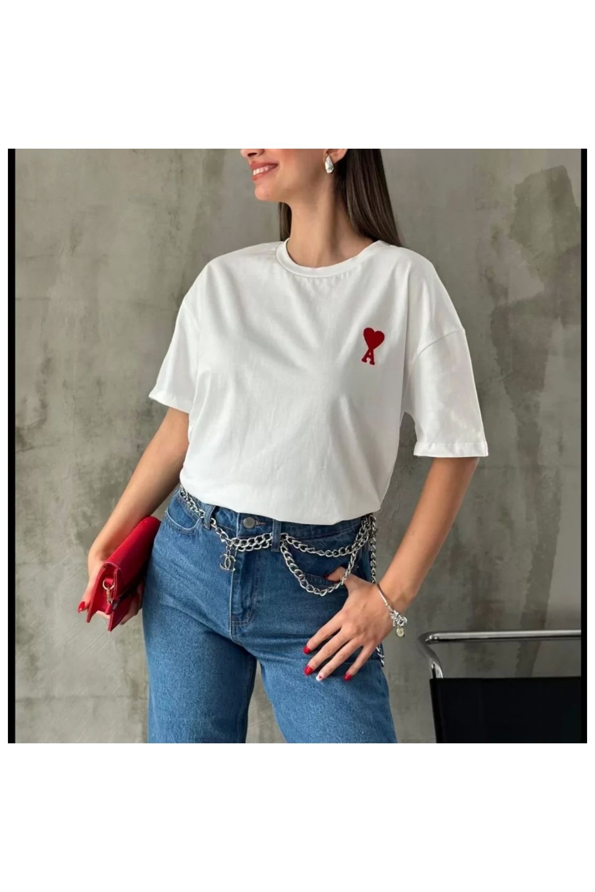 Narnuga Unisex Bisiklet Yaka Baskılı Oversize TShirt