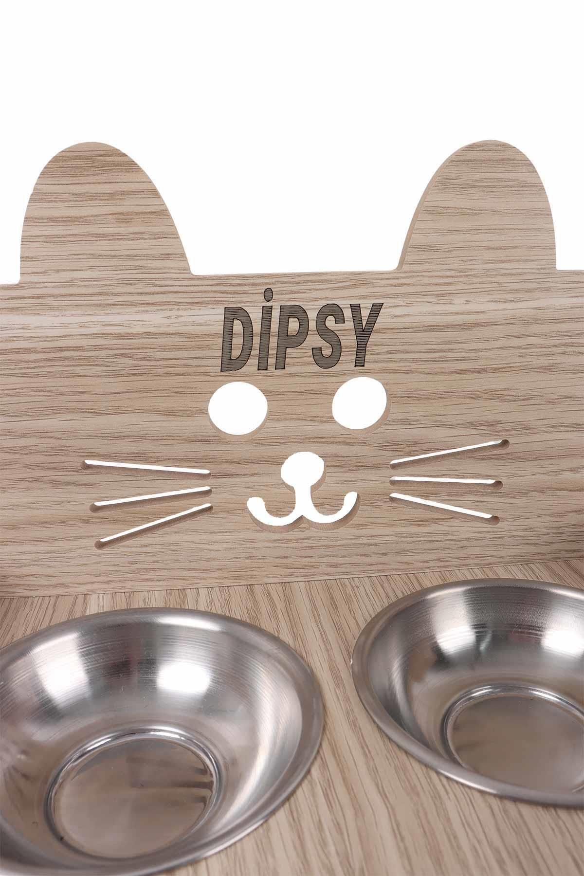 GOBYPET-Wooden Custom Name Printed, Eared Cat Food Water Bowl Stand 3