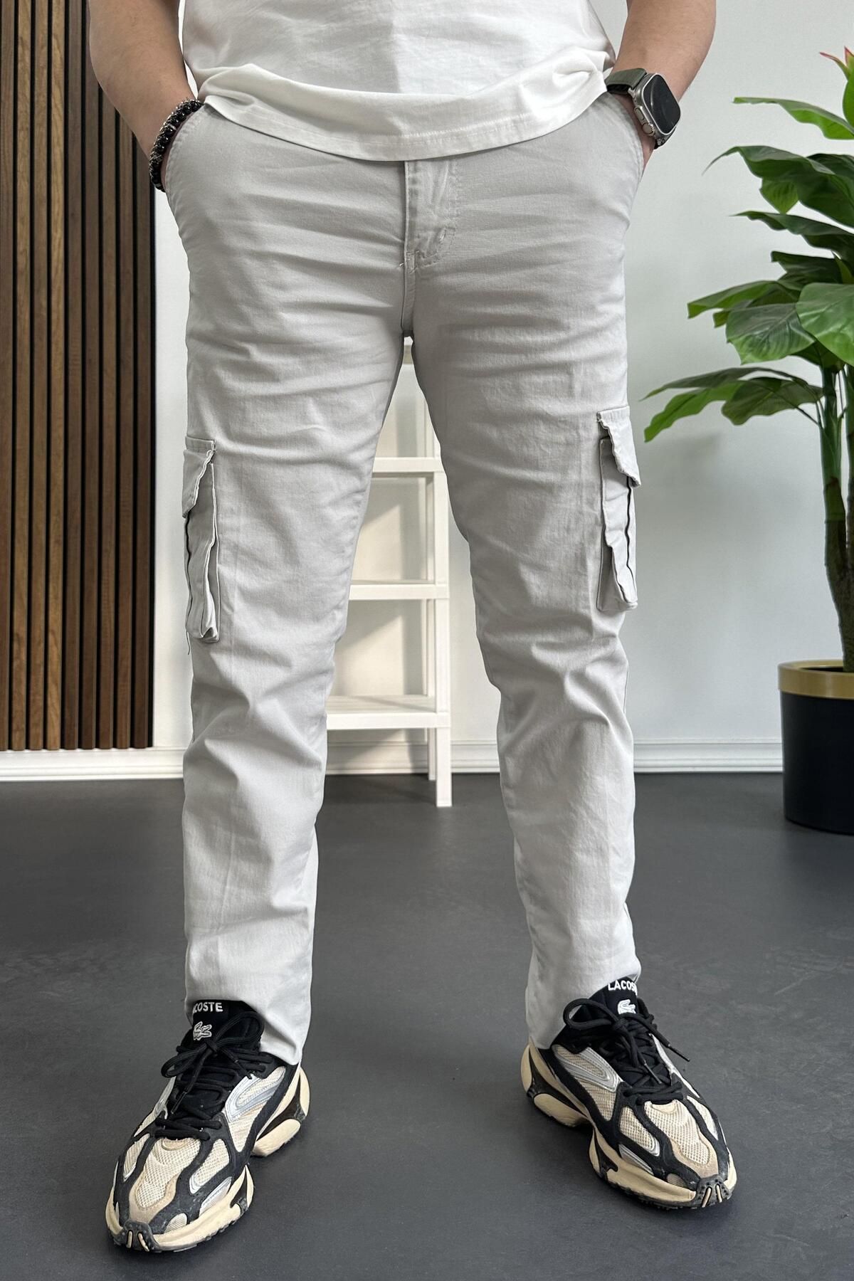 Edwox-Ανδρικό κανονικό παντελόνι Cargo Pocket Off White Edw232 3