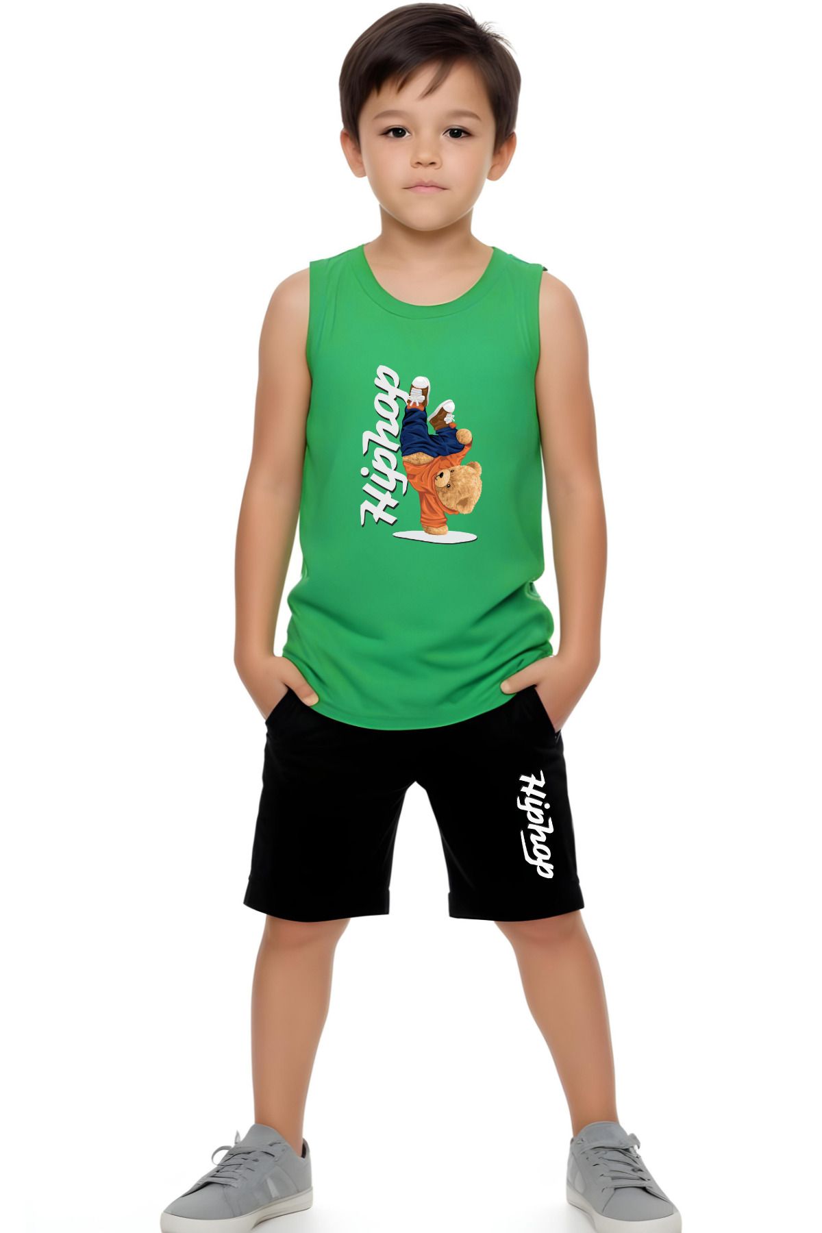 YA KO KİDS Set De Tricou Și Pantaloni Scurți Cu Bretele Pentru Băieți Cu Imprimeu Hiphop Masculin - 8 years