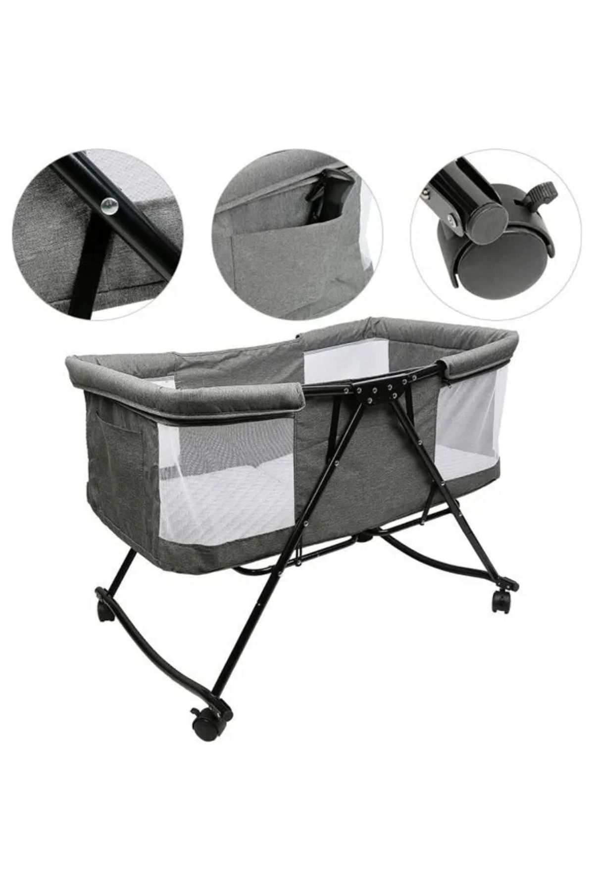 MAAS-Portable Foldable Newborn Baby Bedside Travel Bedside Crib with Side Protection Net 4