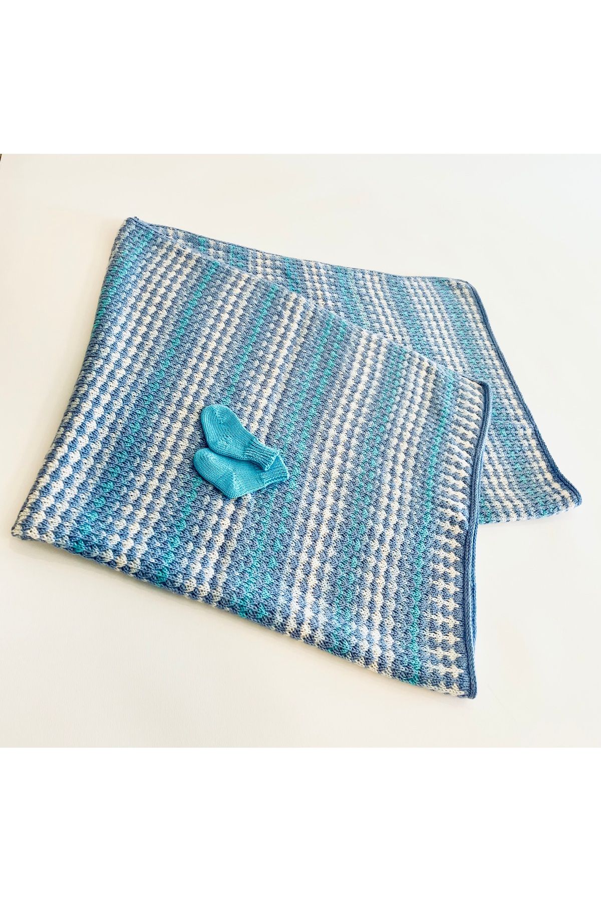 AZUKİDS-Blue Striped Baby Blanket - 40% Wool, 20% Bamboo and 40% Acrylic (90 X 120 cm) 6