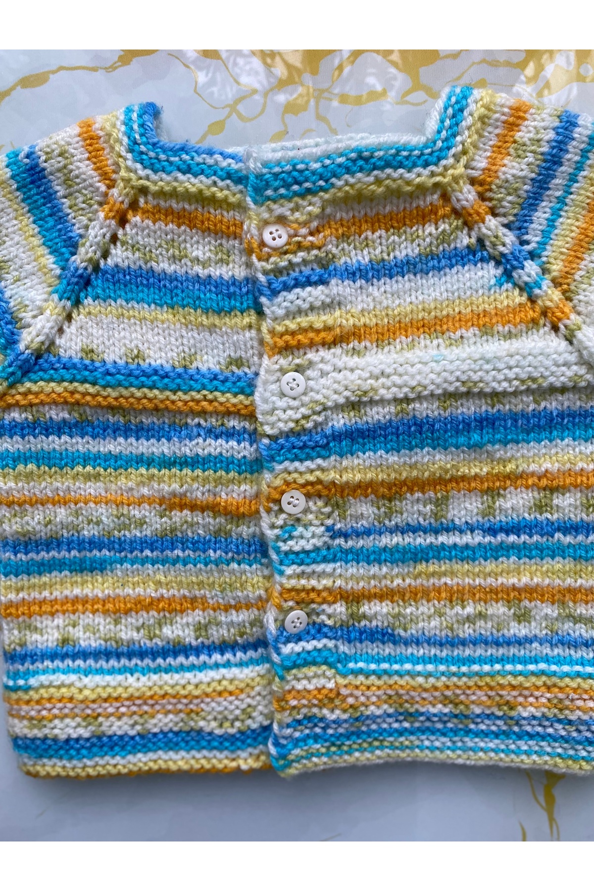 GoyceFashion %100 El Örmesi Ebruli Örgü İpinden Örülmüş Unisex Bebek Yeleği fotoğrafı 2 (önizleme)