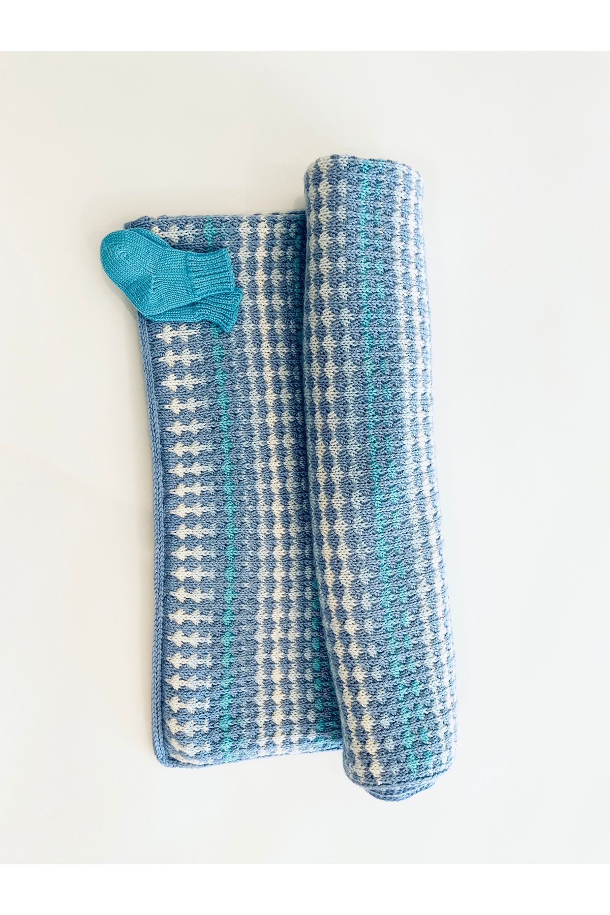 AZUKİDS-Blue Striped Baby Blanket - 40% Wool, 20% Bamboo and 40% Acrylic (90 X 120 cm) 2