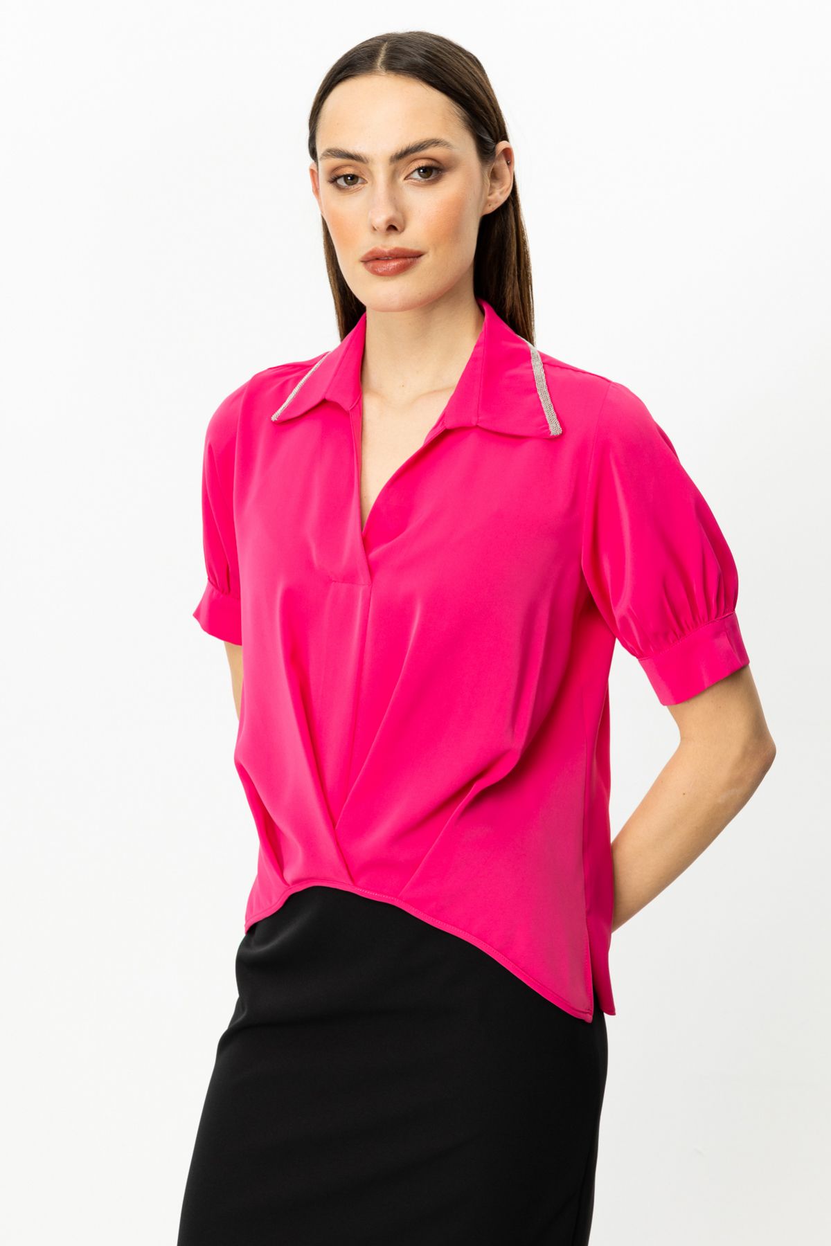 Ekol-Sleeveless Blouse with Stone Collar Detail 3