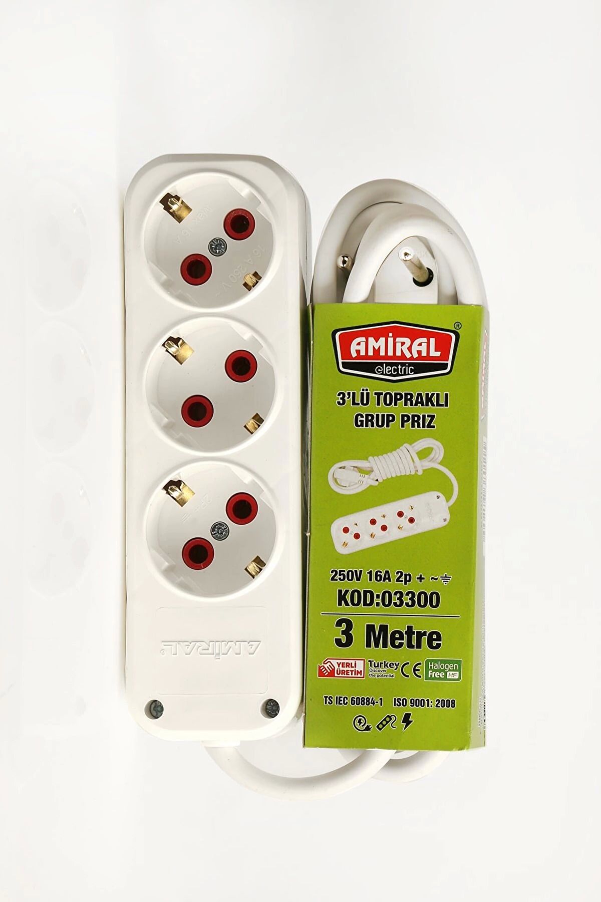 Goldhouse Amiral 3' Lü Topraklı 3 Metre Kablolu Grup Priz