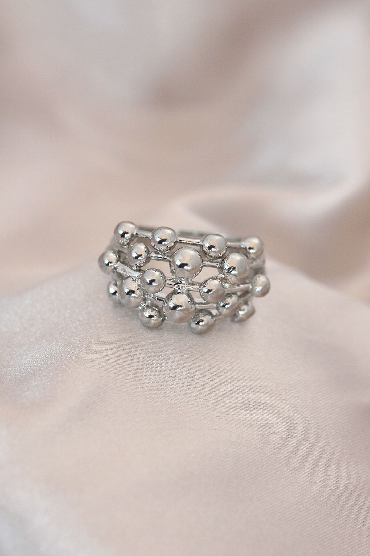 BZK ACCESSORİES Ayarlamalı Silver Renk Metal Bombeli Boluncuk Model Yüzük