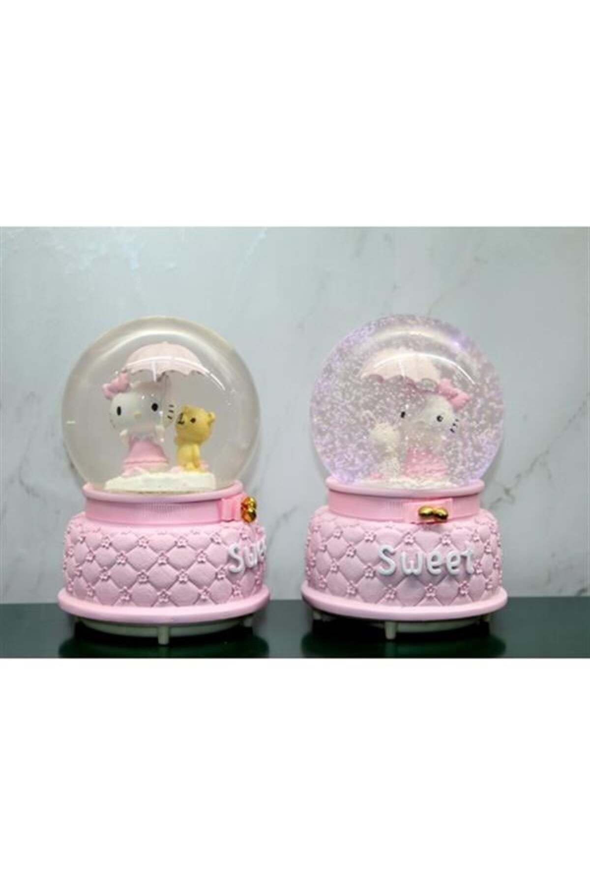 Mu Art Ahşap Hello Kitty İçi Dönmeli Püskürtmeli Işıklı Müzikli Kar Küresi Büyük Boy Model 1
