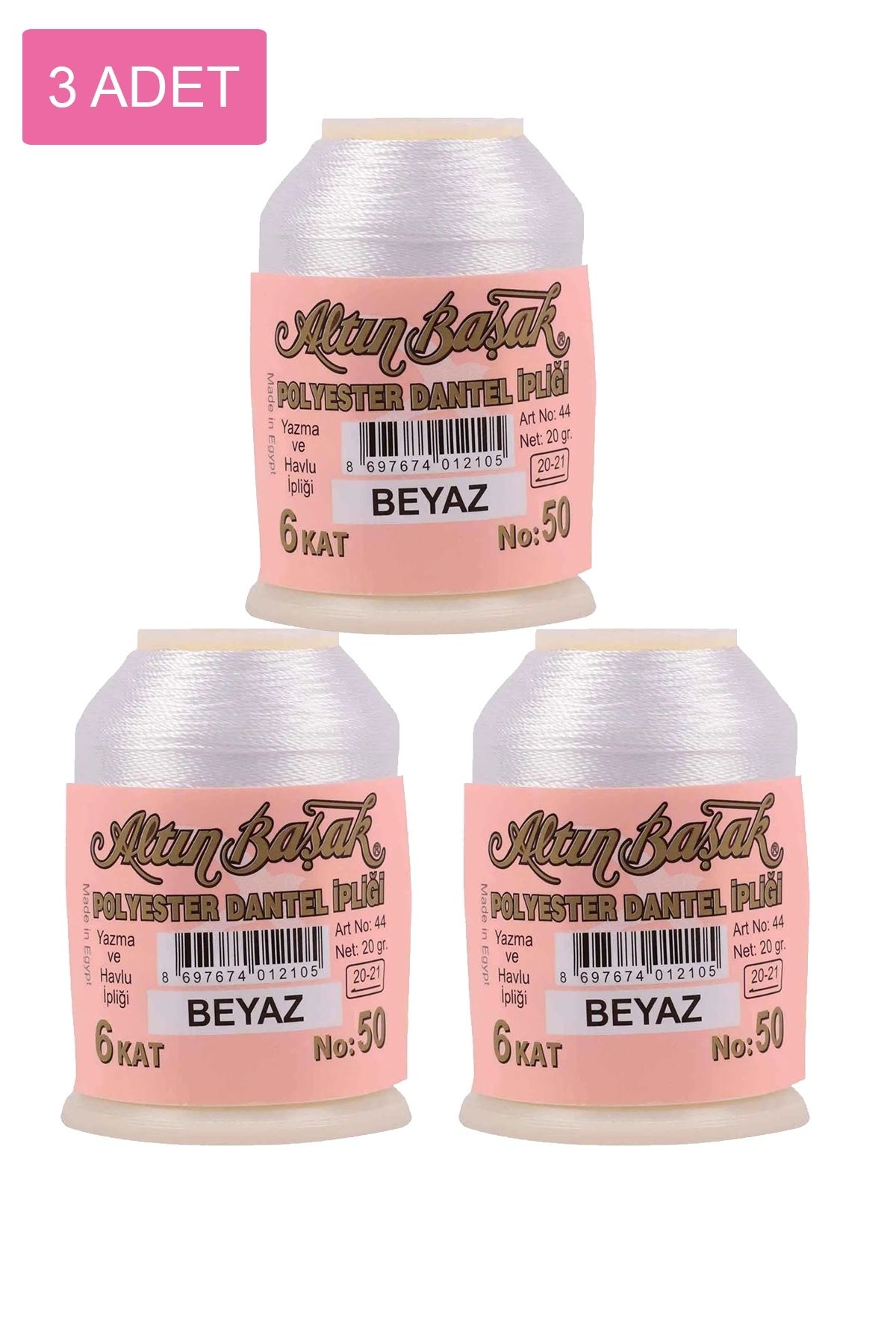 BirdoluSepet 3 Adet Altınbaşak Oya ve Dantel İpi 20 gr - Royaleks - No: BEYAZ
