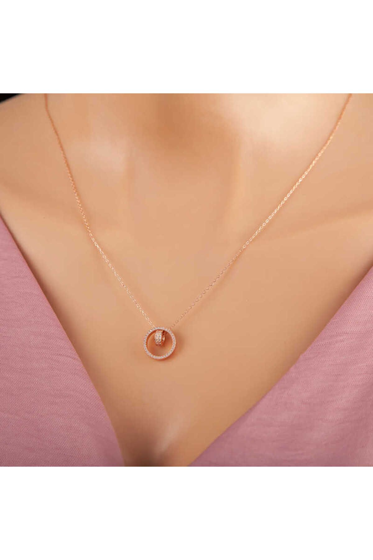 BAZAARİO 925 Ayar Gümüş Rose İç İçe Geçmiş Halka Kadın Kolye