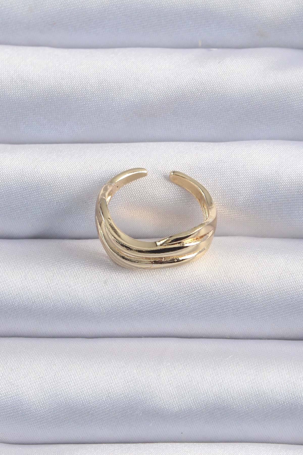 nazeninstoğu-Brass Gold Color Curved Adjustable Ring 2